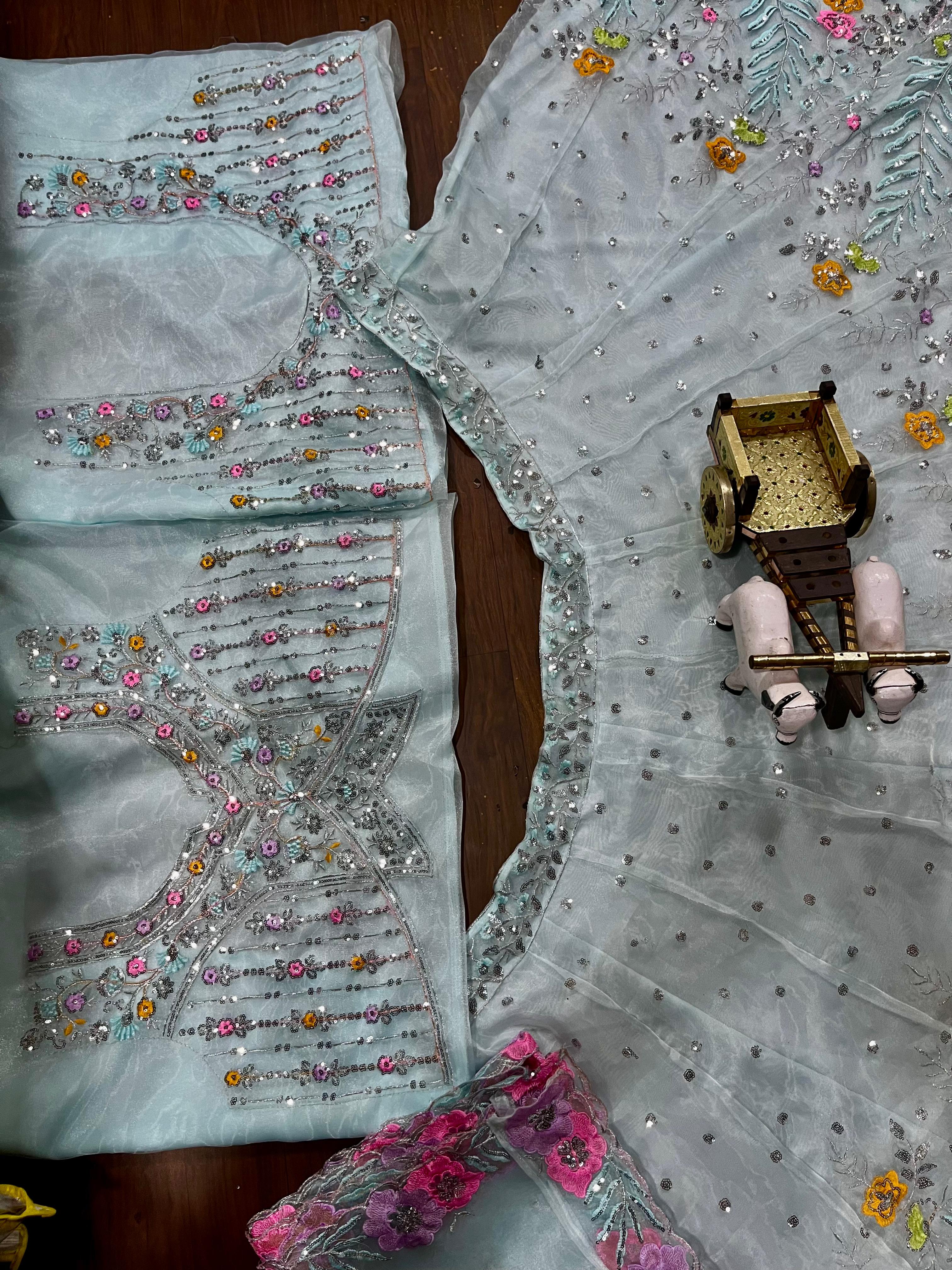 Ice Blue Organza Silk Sequin Embroidered Lehenga Set with Dupatta — photo 6
