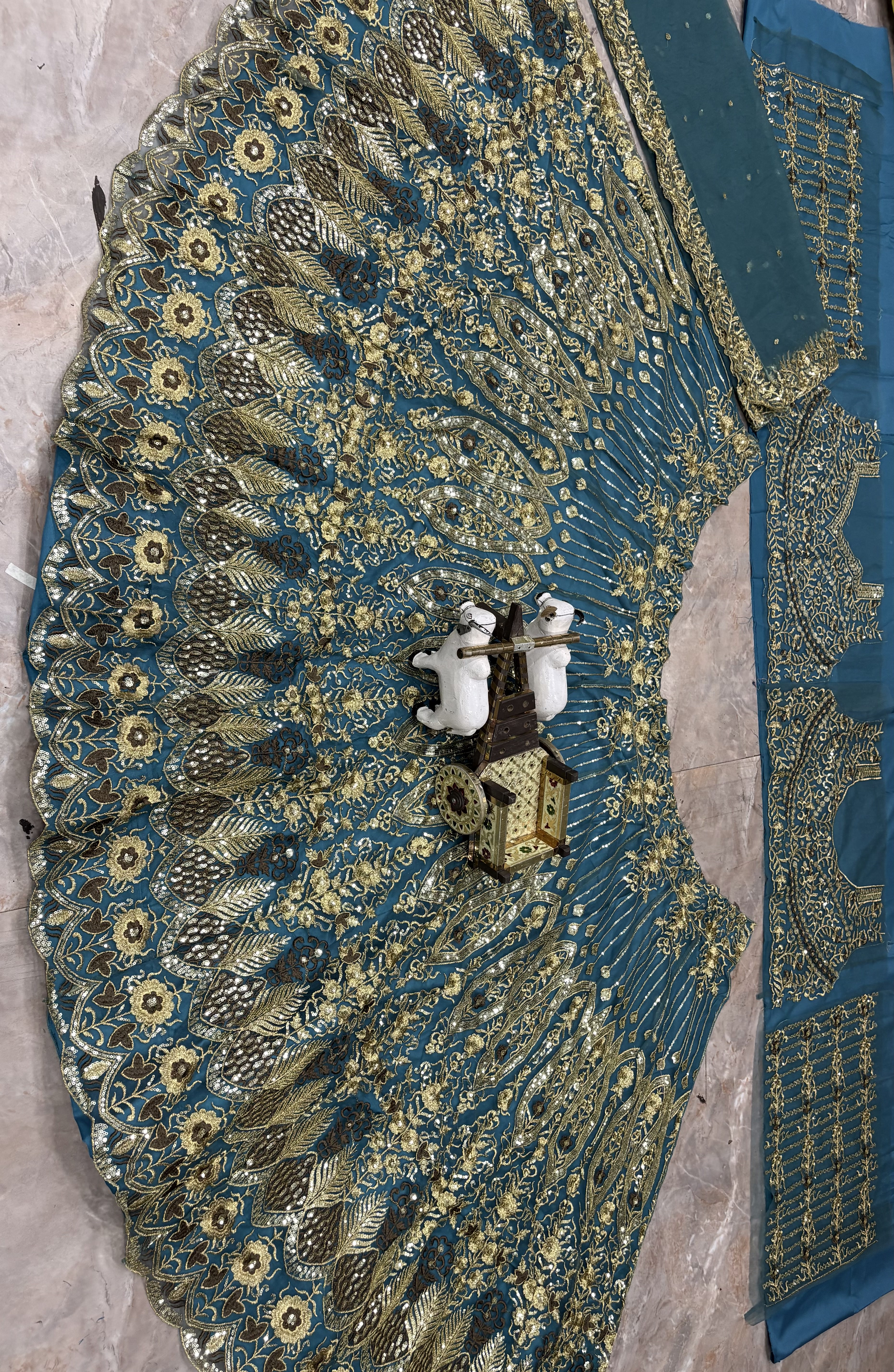 Teal Blue Butterfly Net Sequin Embroidered Lehenga Set with Dupatta — photo 5