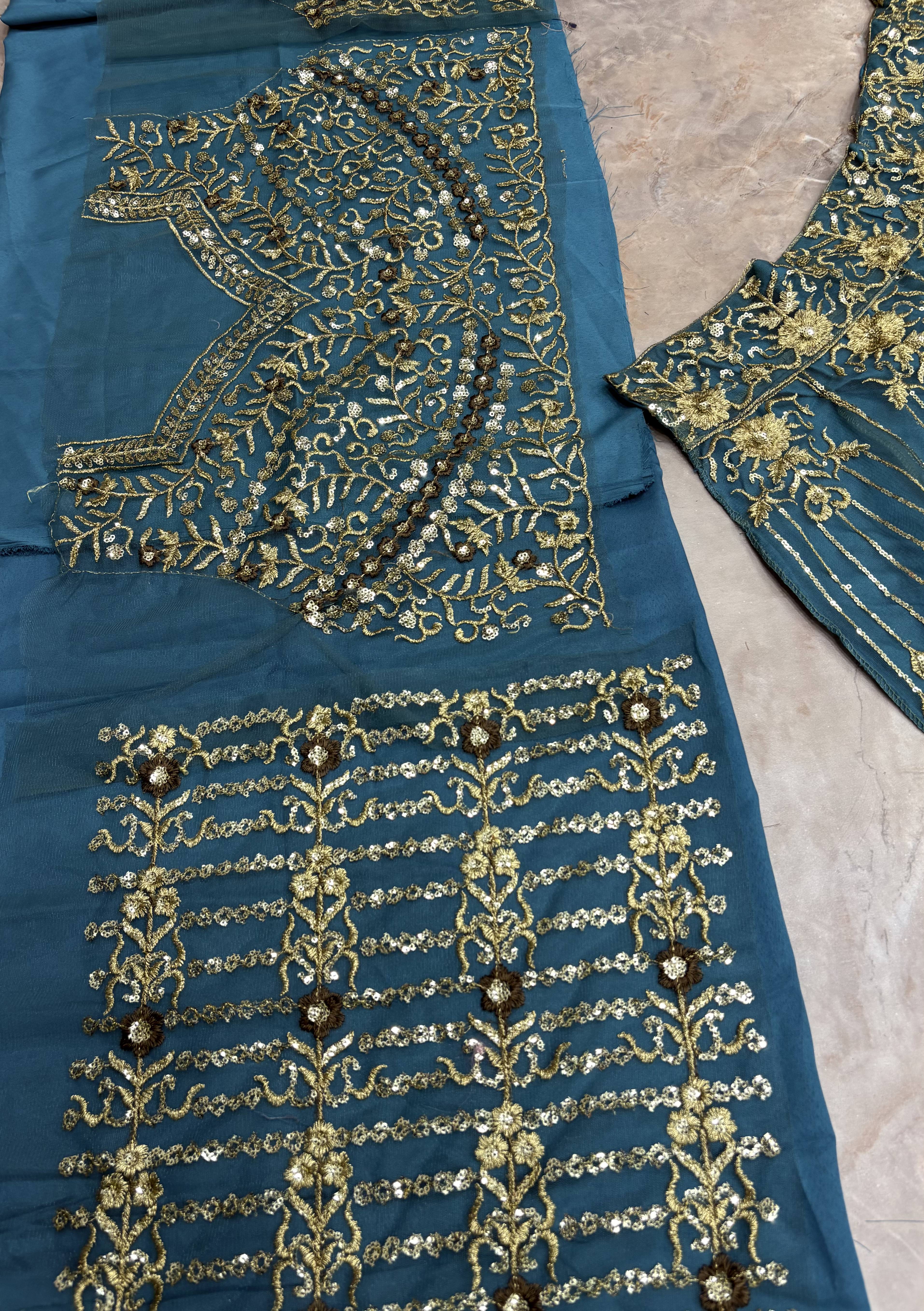 Teal Blue Butterfly Net Sequin Embroidered Lehenga Set with Dupatta — photo 6