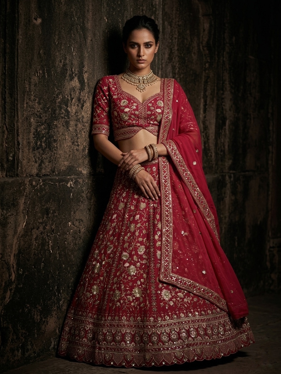Hot Pink Fox Georgette Sequin Embroidered Lehenga Set with Dupatta — photo 2
