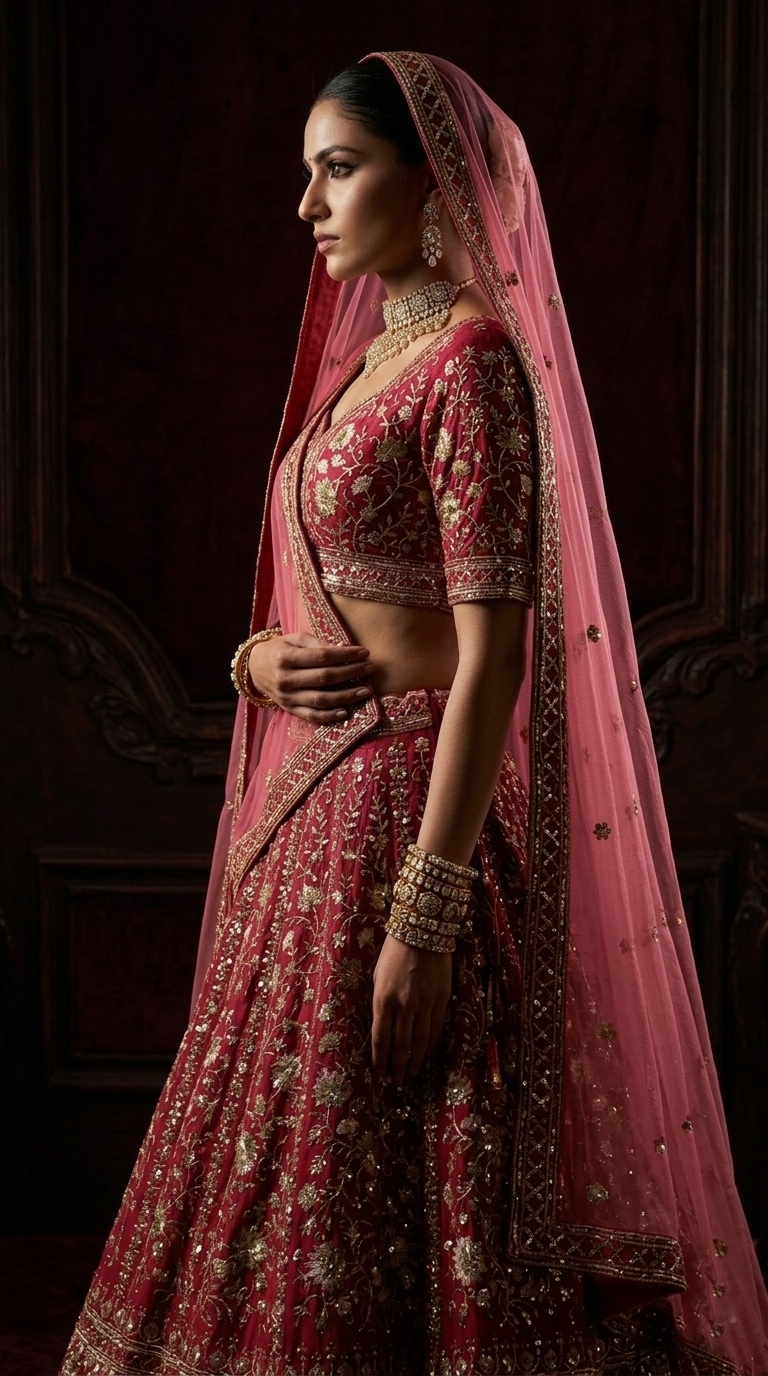 Hot Pink Fox Georgette Sequin Embroidered Lehenga Set with Dupatta — photo 3