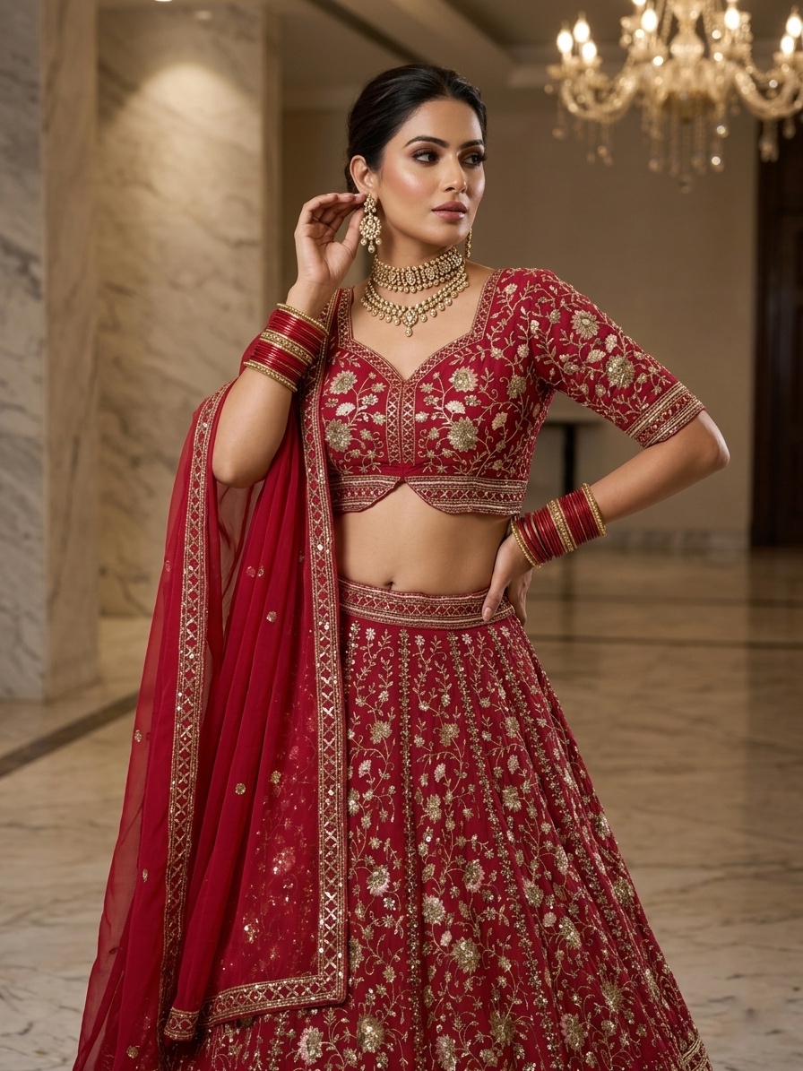 Hot Pink Fox Georgette Sequin Embroidered Lehenga Set with Dupatta — photo 4