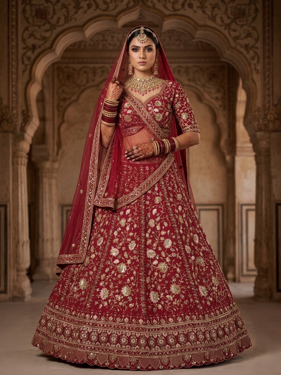 Hot Pink Fox Georgette Sequin Embroidered Lehenga Set with Dupatta