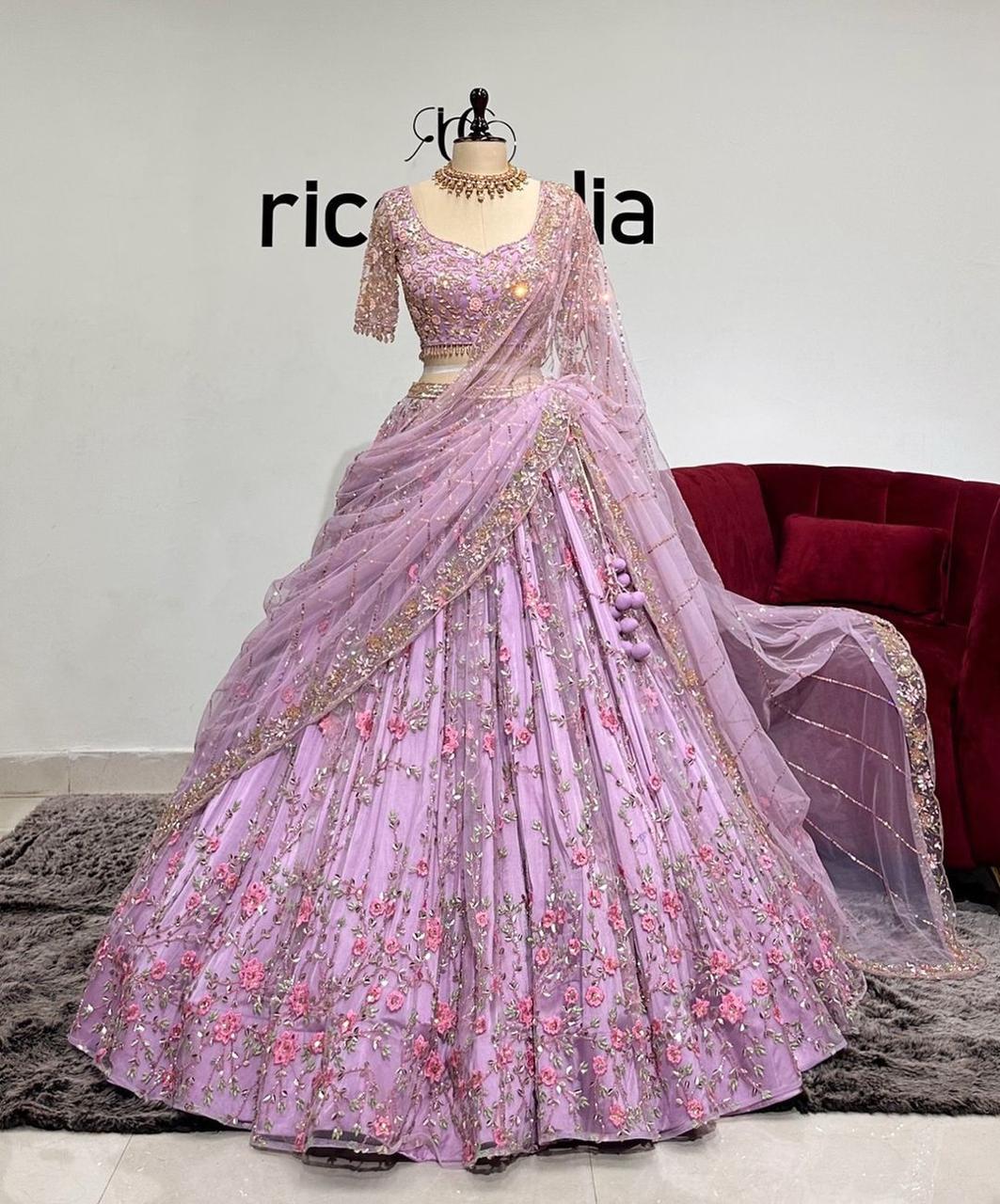 Lavender Butterfly Net Sequin Embroidered Lehenga Set with Dupatta — photo 4