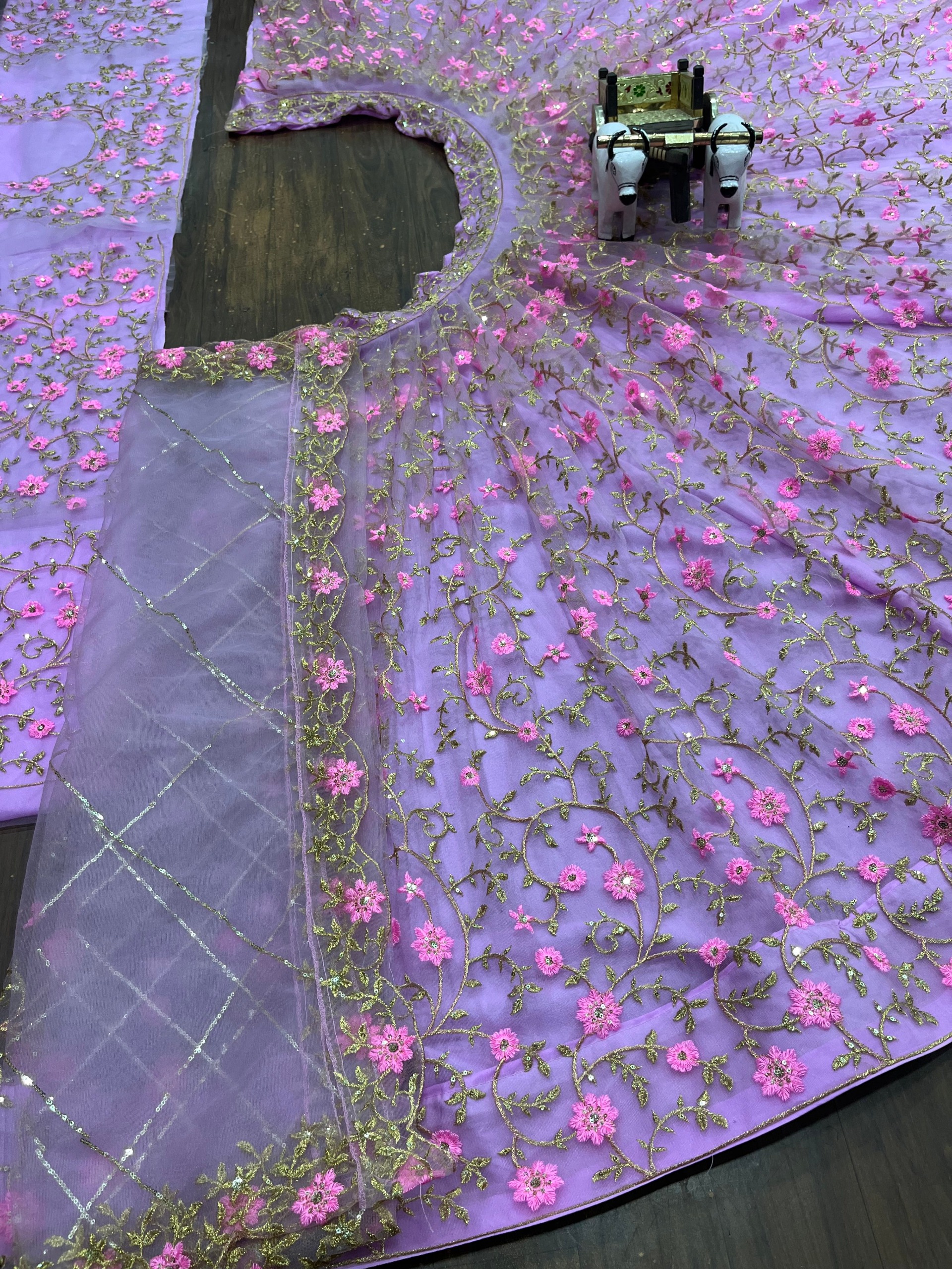 Lavender Butterfly Net Sequin Embroidered Lehenga Set with Dupatta — photo 6