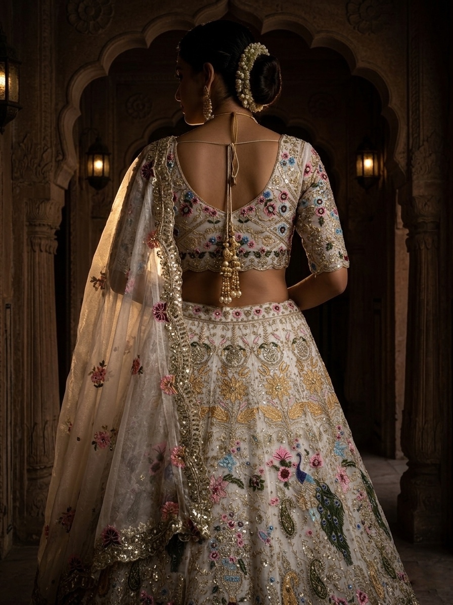 Ivory Heavy Organza Silk Sequin Embroidered Lehenga Set — photo 3