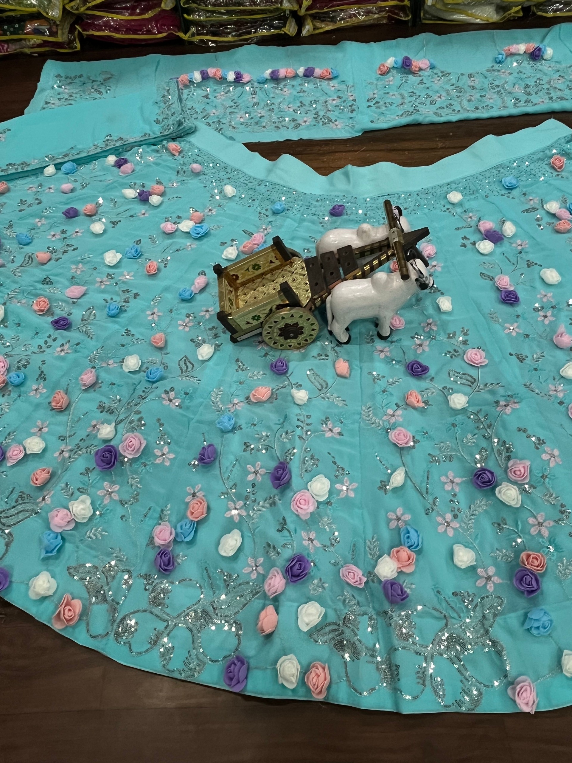 Turquoise Faux Georgette Floral Sequin Embroidered Lehenga Set — photo 5