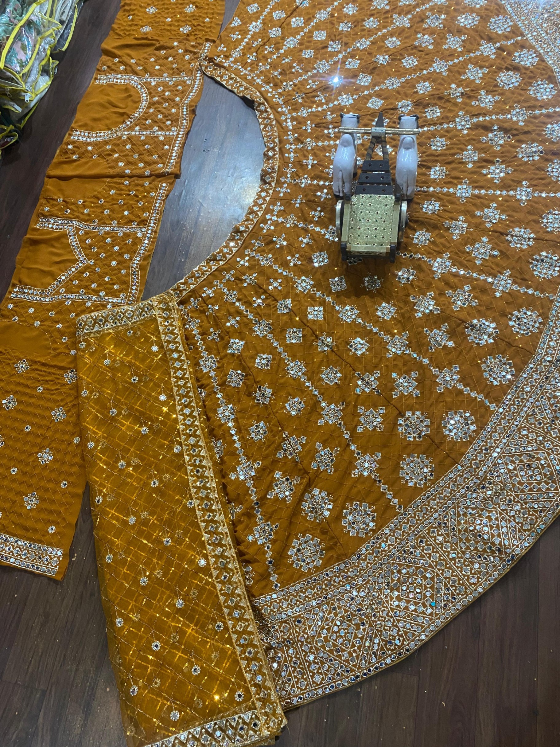 Rust Brown Fox Georgette Mirror Sequin Embroidered Lehenga Set — photo 7