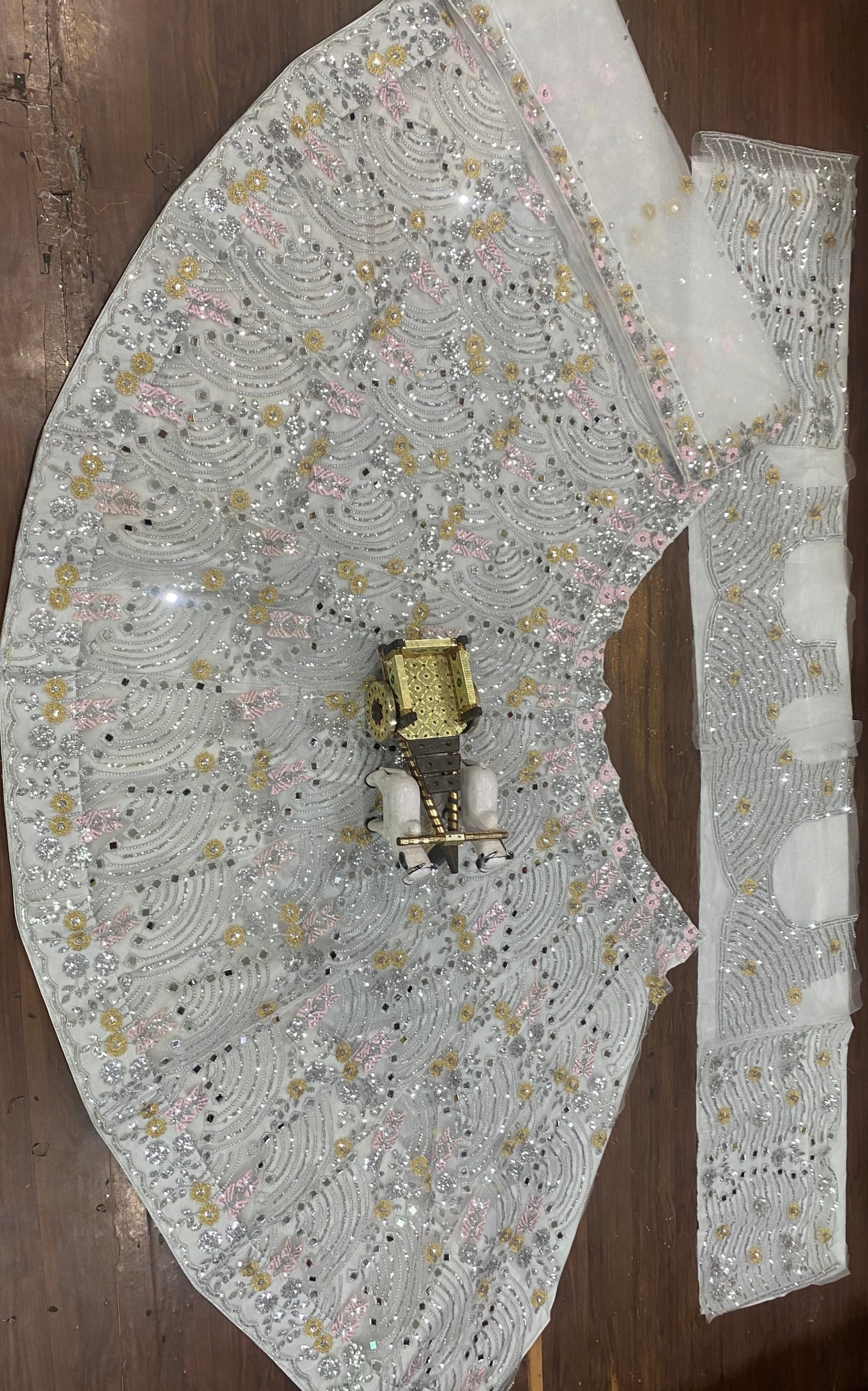 White Soft Butterfly Net Real Mirror Sequin Lehenga Set — photo 11