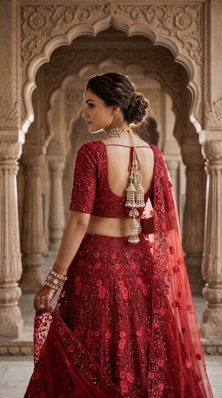 Red Soft Butterfly Net Sequin Embroidered Lehenga Set — photo 3