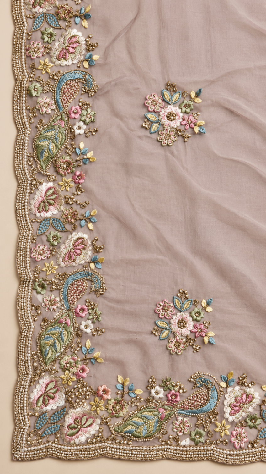 Pastel Mauve Georgette Saree with Floral Embroidery | Royal Creation — photo 4