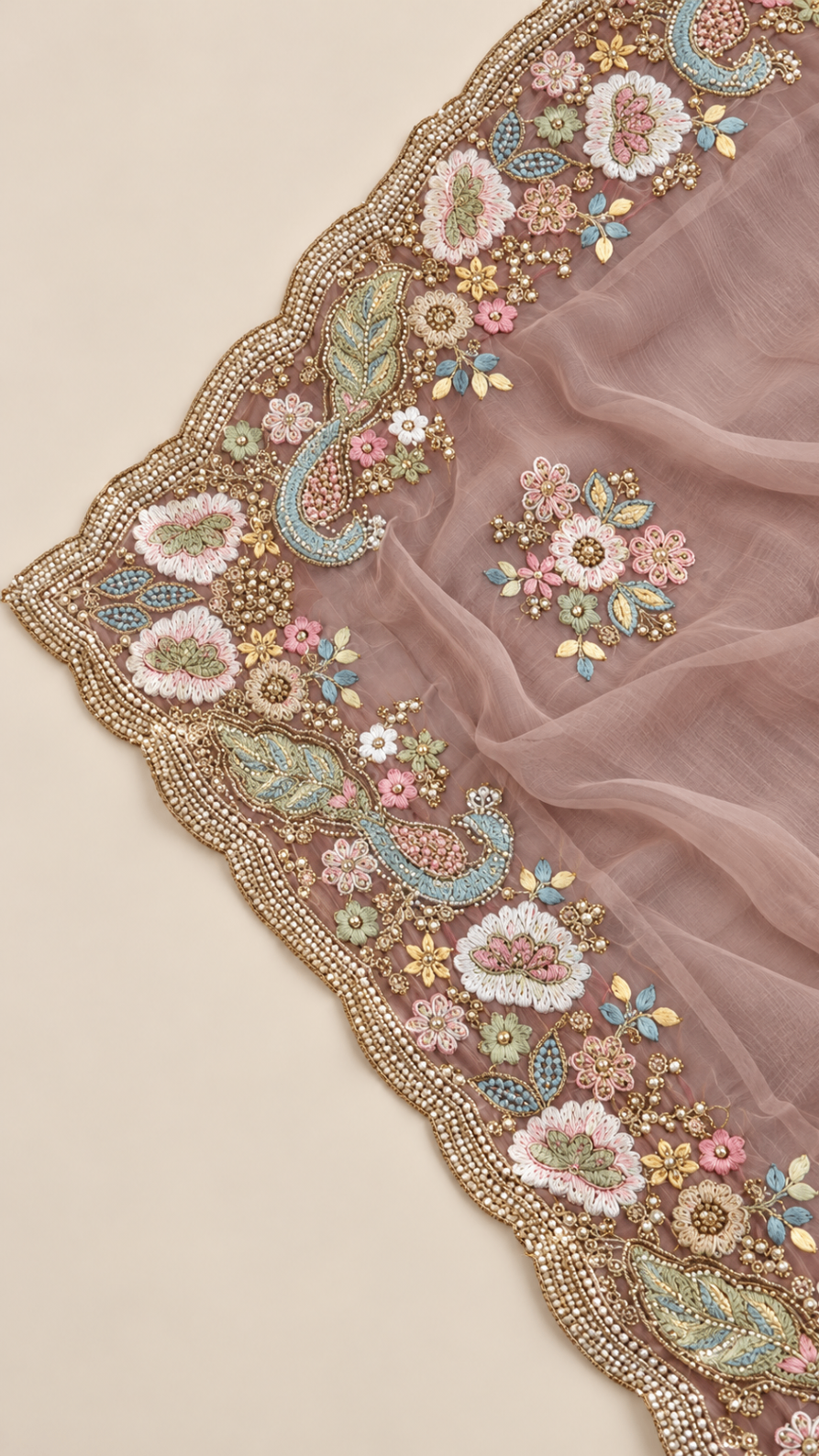 Pastel Mauve Georgette Saree with Floral Embroidery | Royal Creation — photo 5
