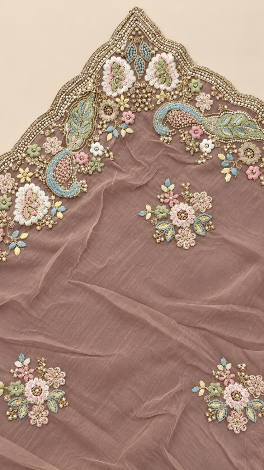 Pastel Mauve Georgette Saree with Floral Embroidery | Royal Creation — photo 6
