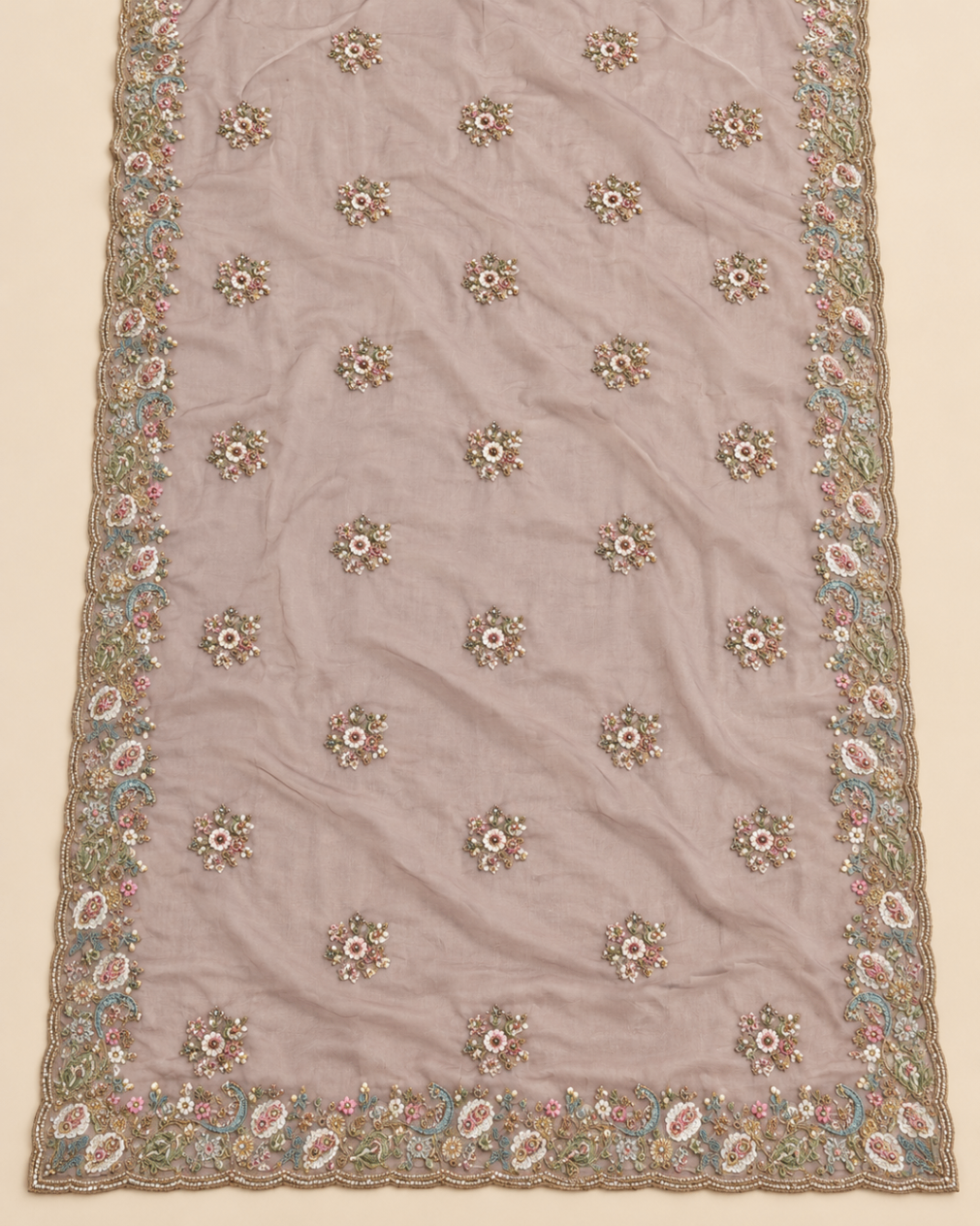 Pastel Mauve Georgette Saree with Floral Embroidery | Royal Creation — photo 7