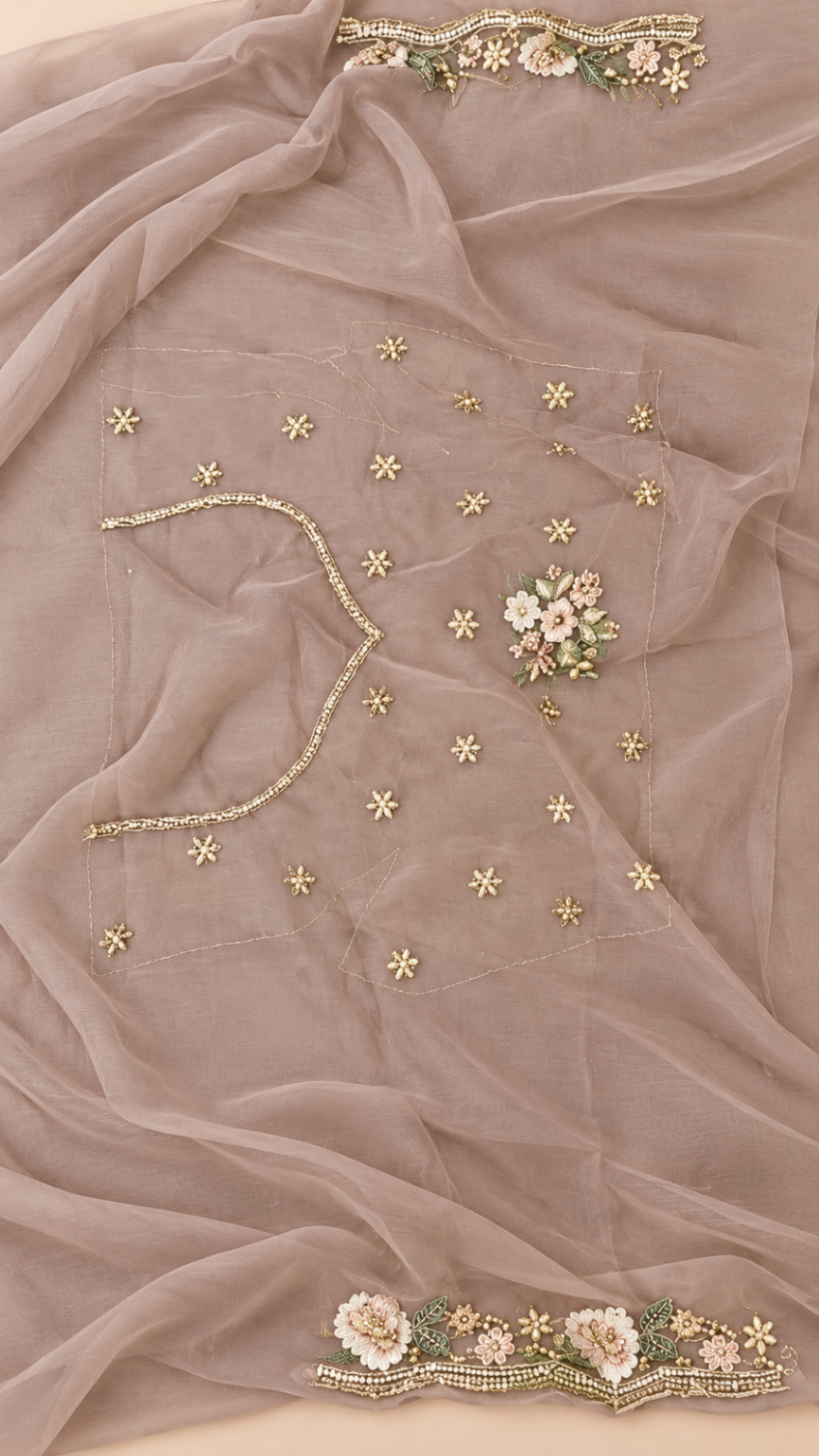 Pastel Mauve Georgette Saree with Floral Embroidery | Royal Creation — photo 8