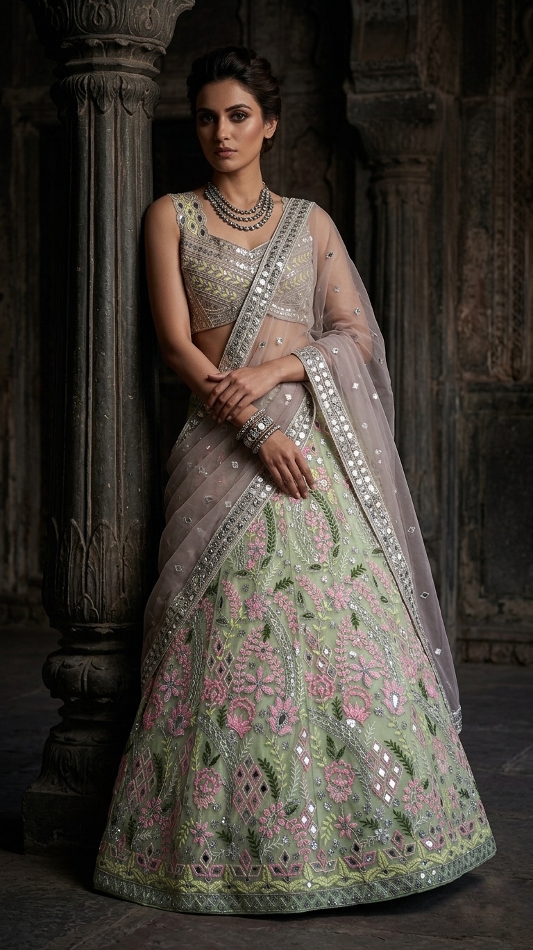 Sage Green Embroidered Lehenga — photo 2
