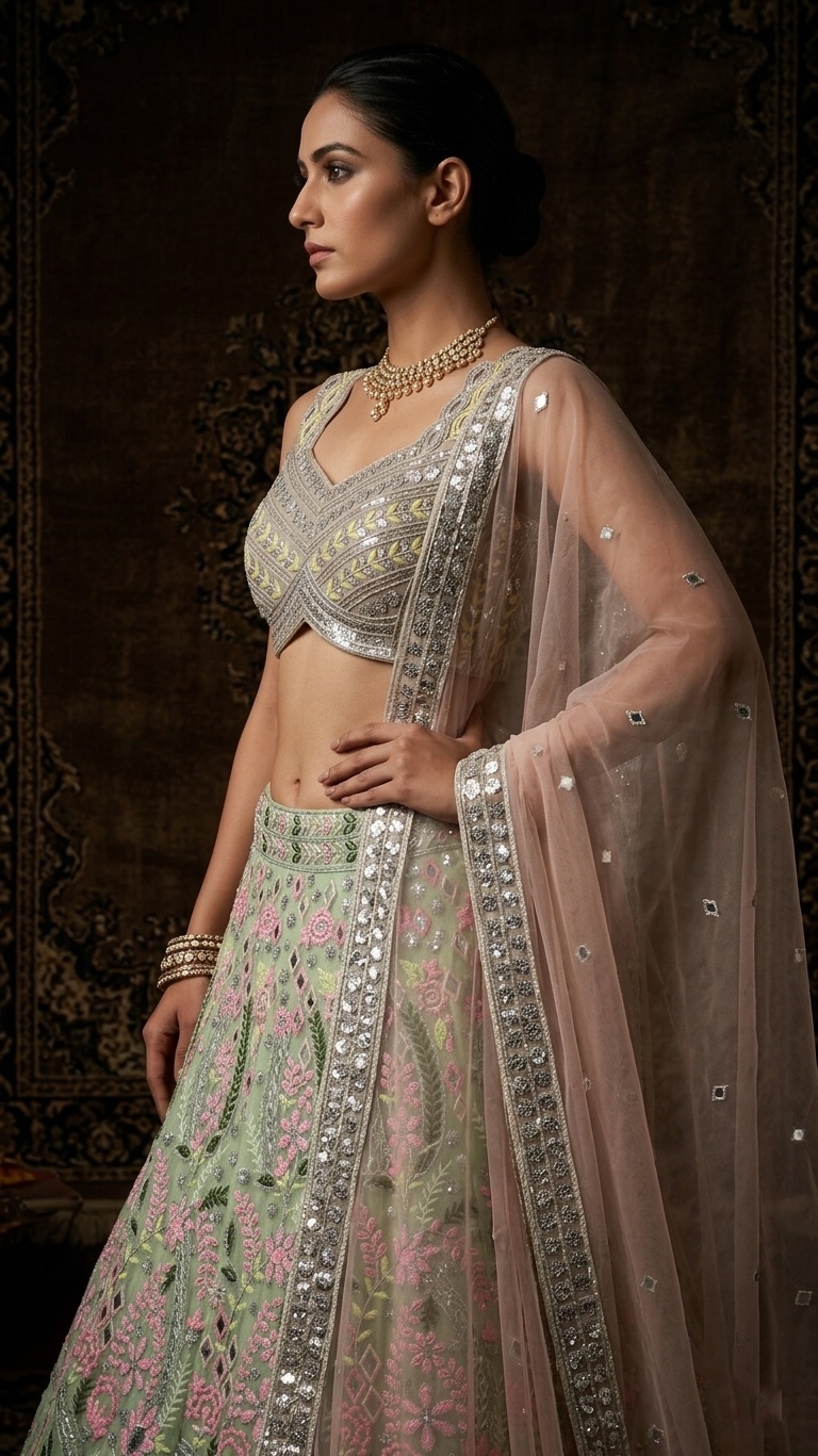 Sage Green Embroidered Lehenga — photo 3