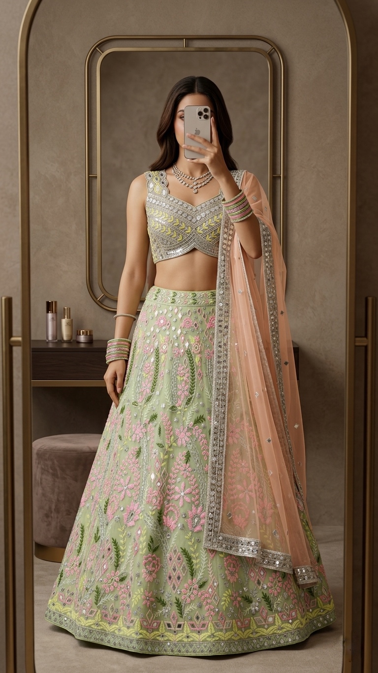 Sage Green Embroidered Lehenga — photo 4