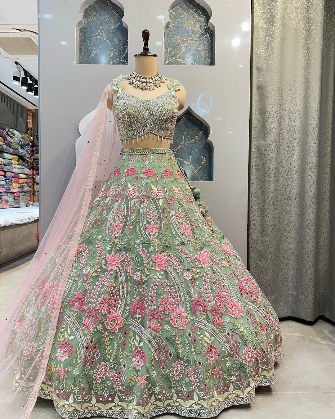Sage Green Embroidered Lehenga — photo 6