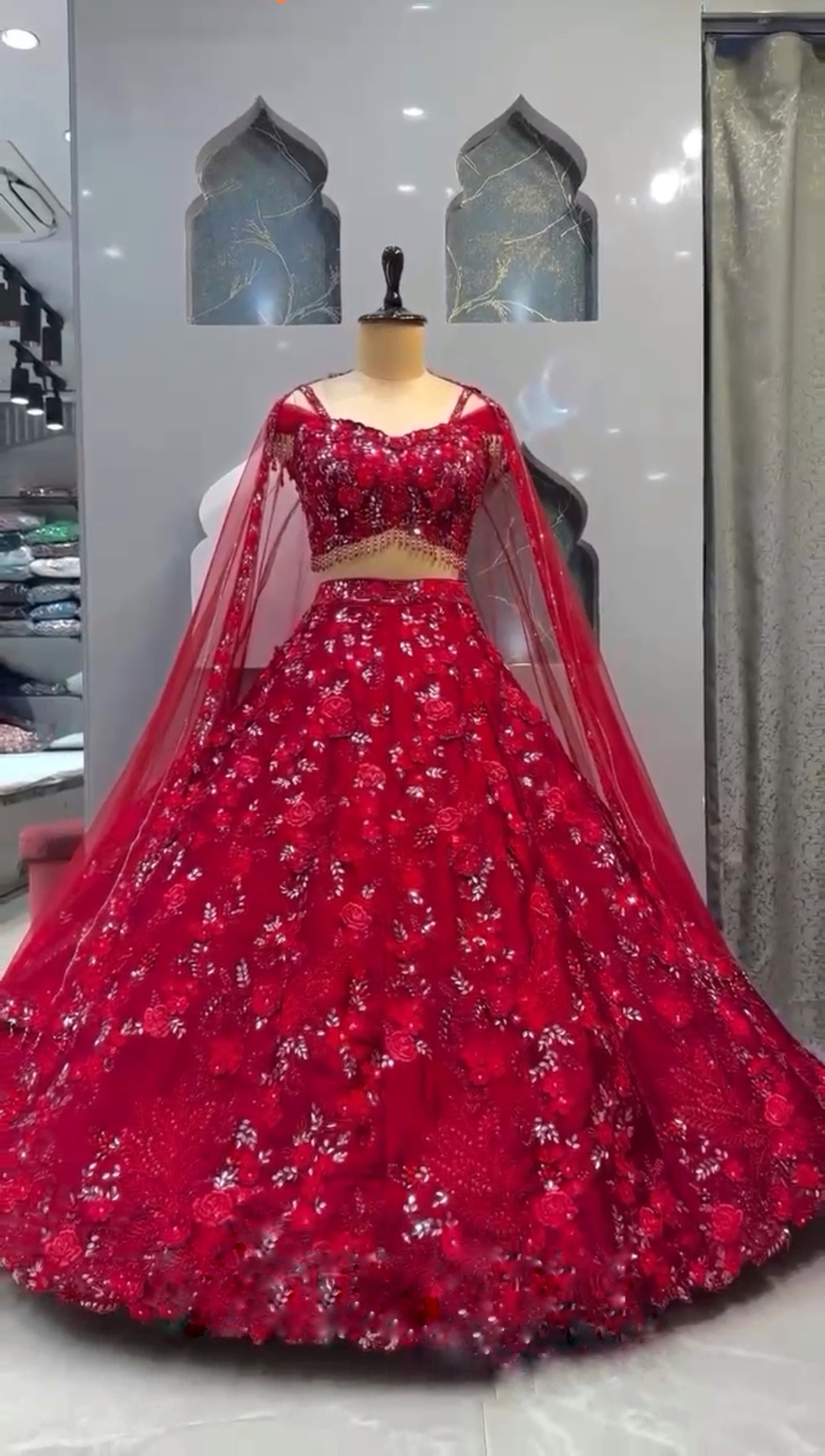 Red Sequin Embroidered Lehenga Set — photo 3