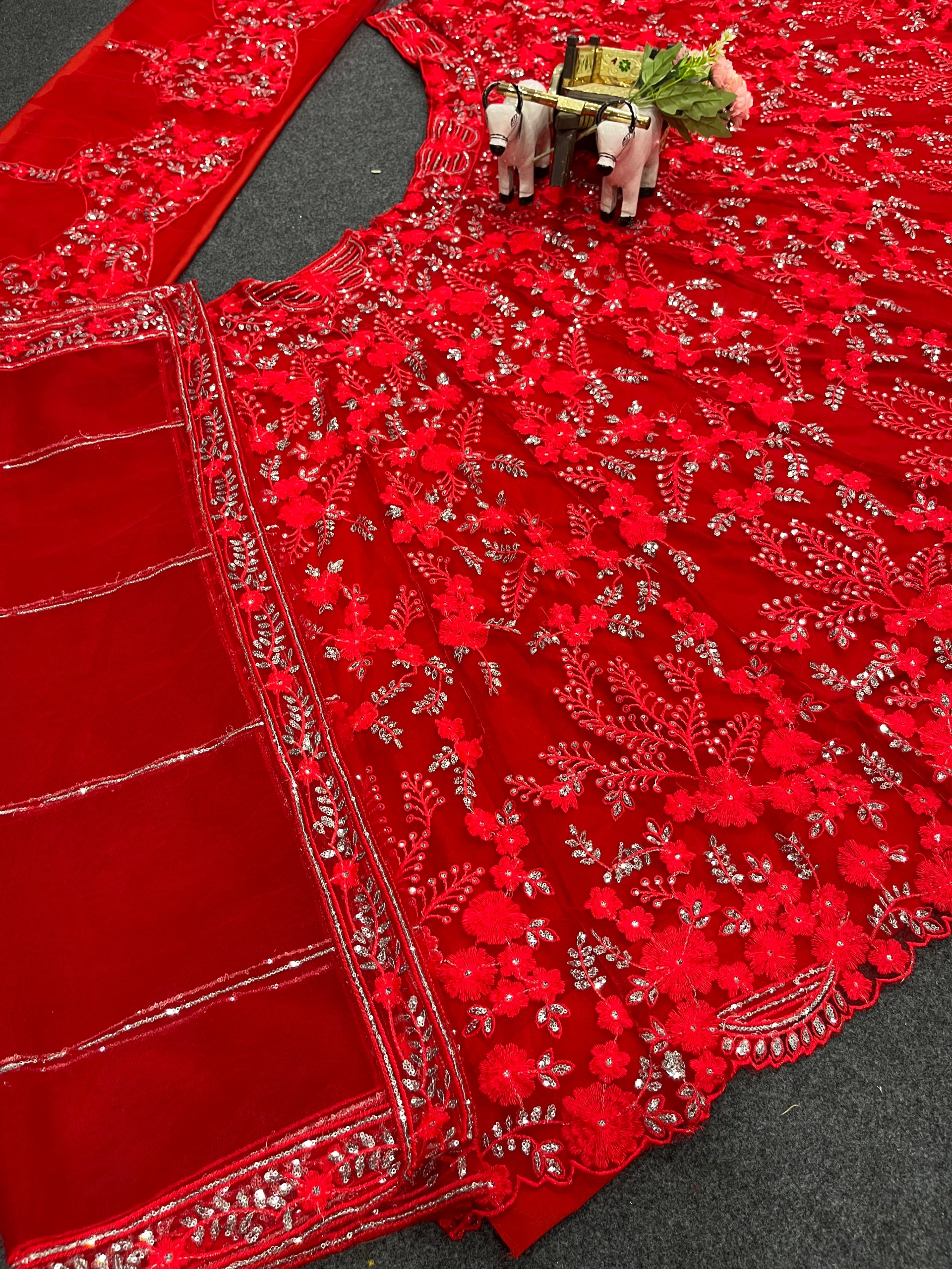 Red Sequin Embroidered Lehenga Set — photo 5