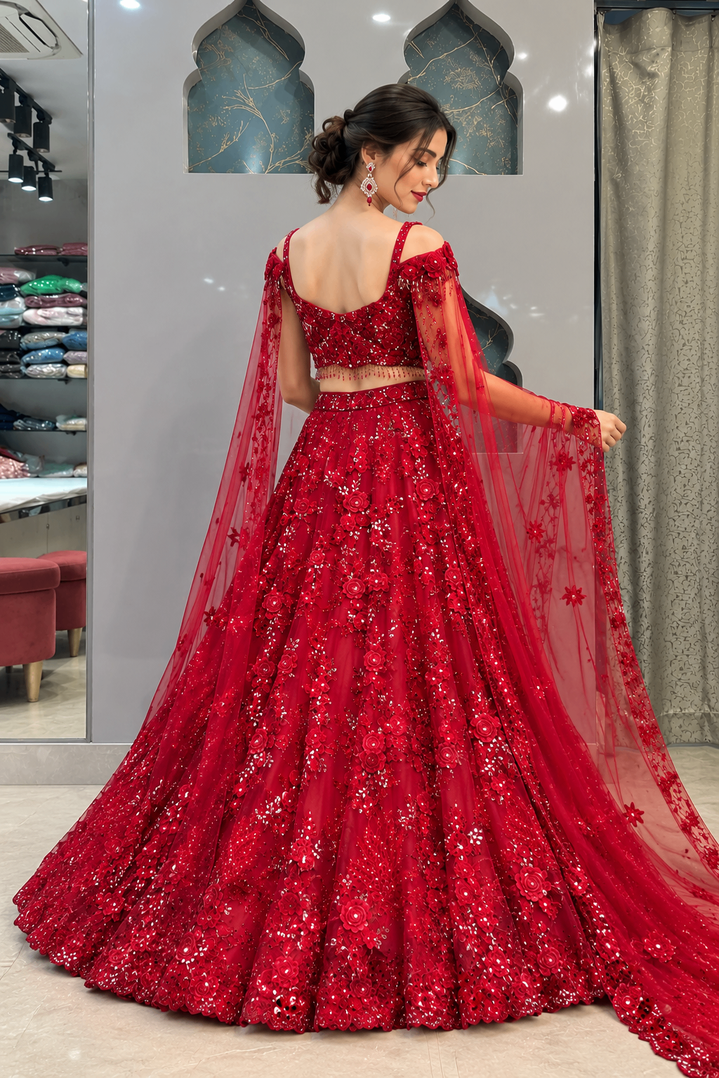 Red Sequin Embroidered Lehenga Set — photo 2