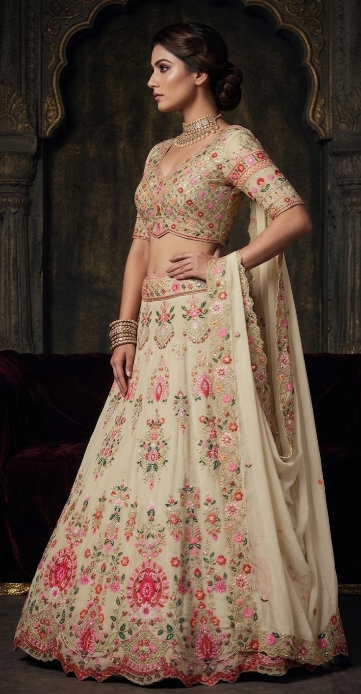 Ivory Floral Embroidered Lehenga Set — photo 2