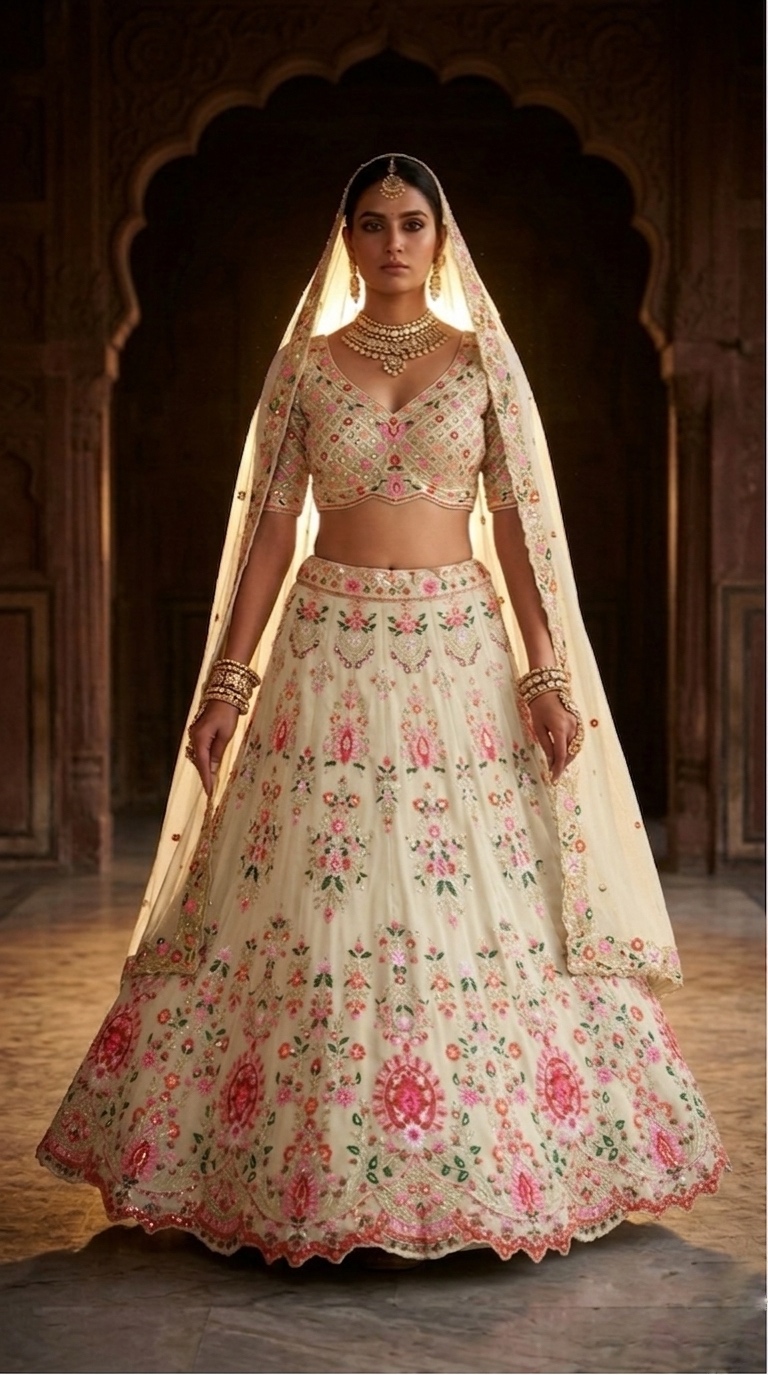 Ivory Floral Embroidered Lehenga Set — photo 3