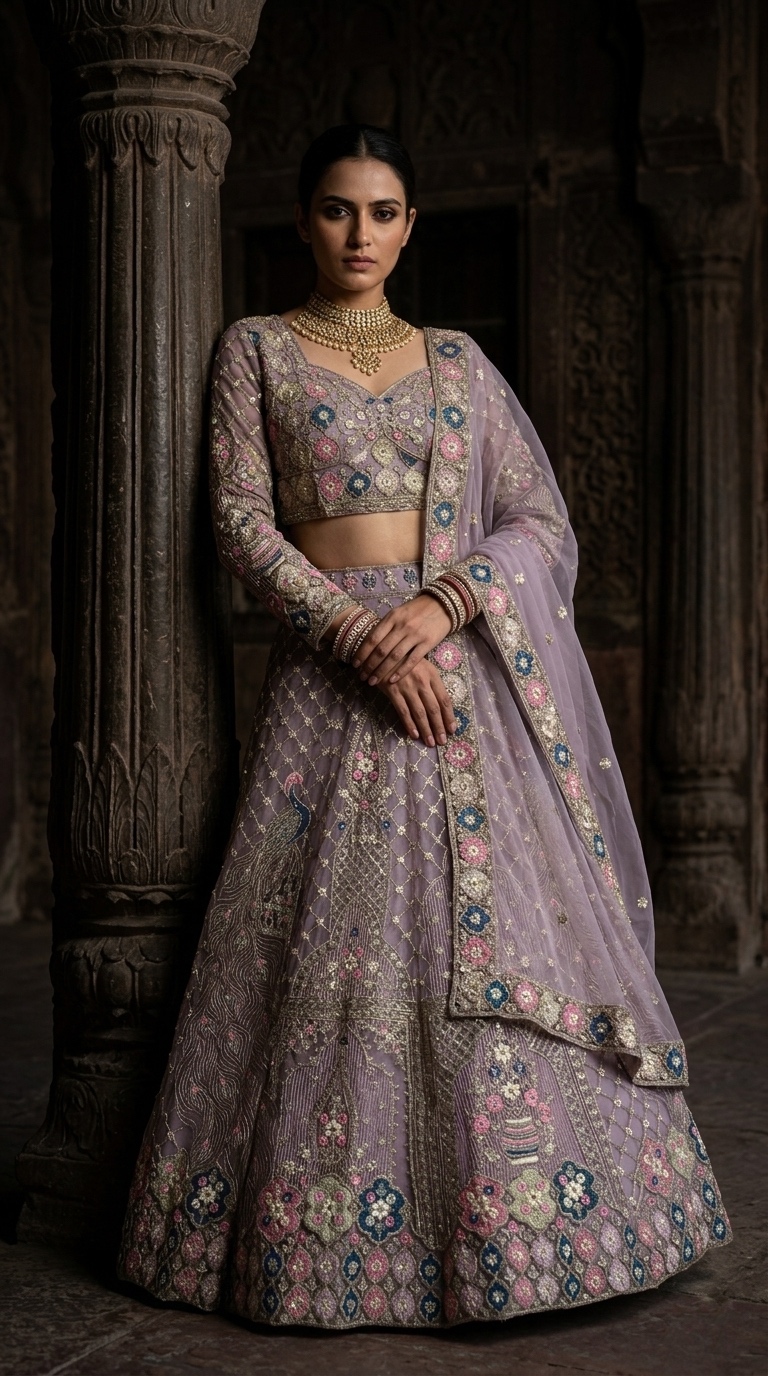Lavender Sequin Embroidered Lehenga Set