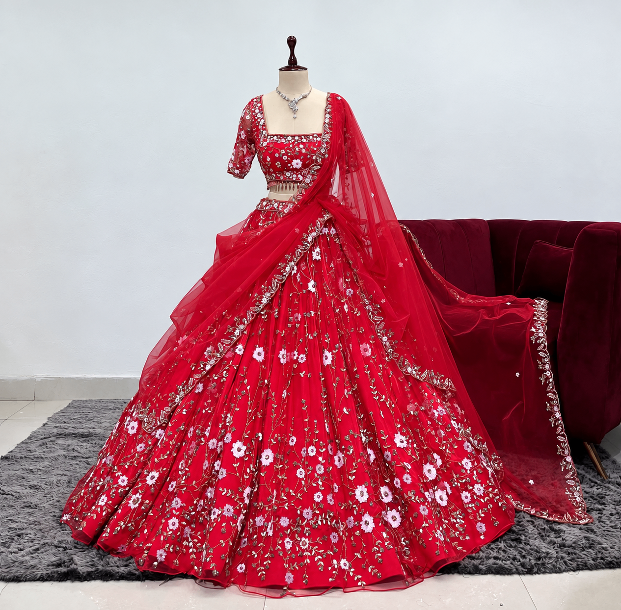 Red Floral Embroidered Lehenga Set — photo 3