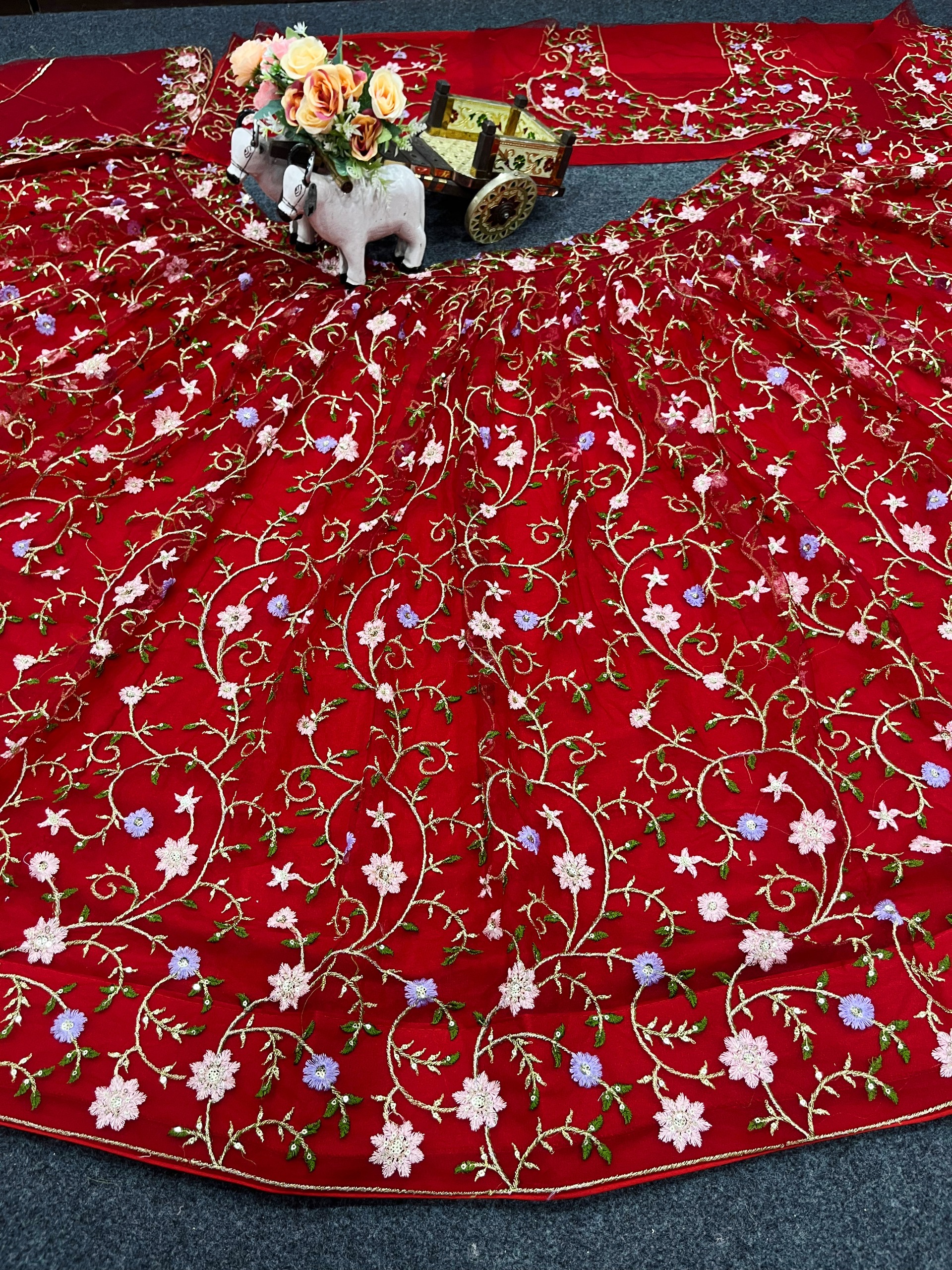 Red Floral Embroidered Lehenga Set — photo 4