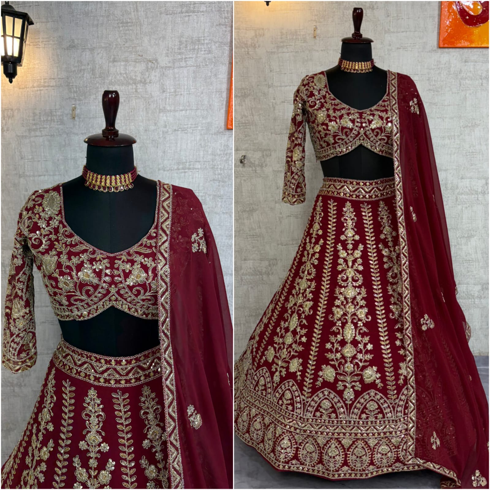 Maroon Gold Embroidered Lehenga Set — photo 4