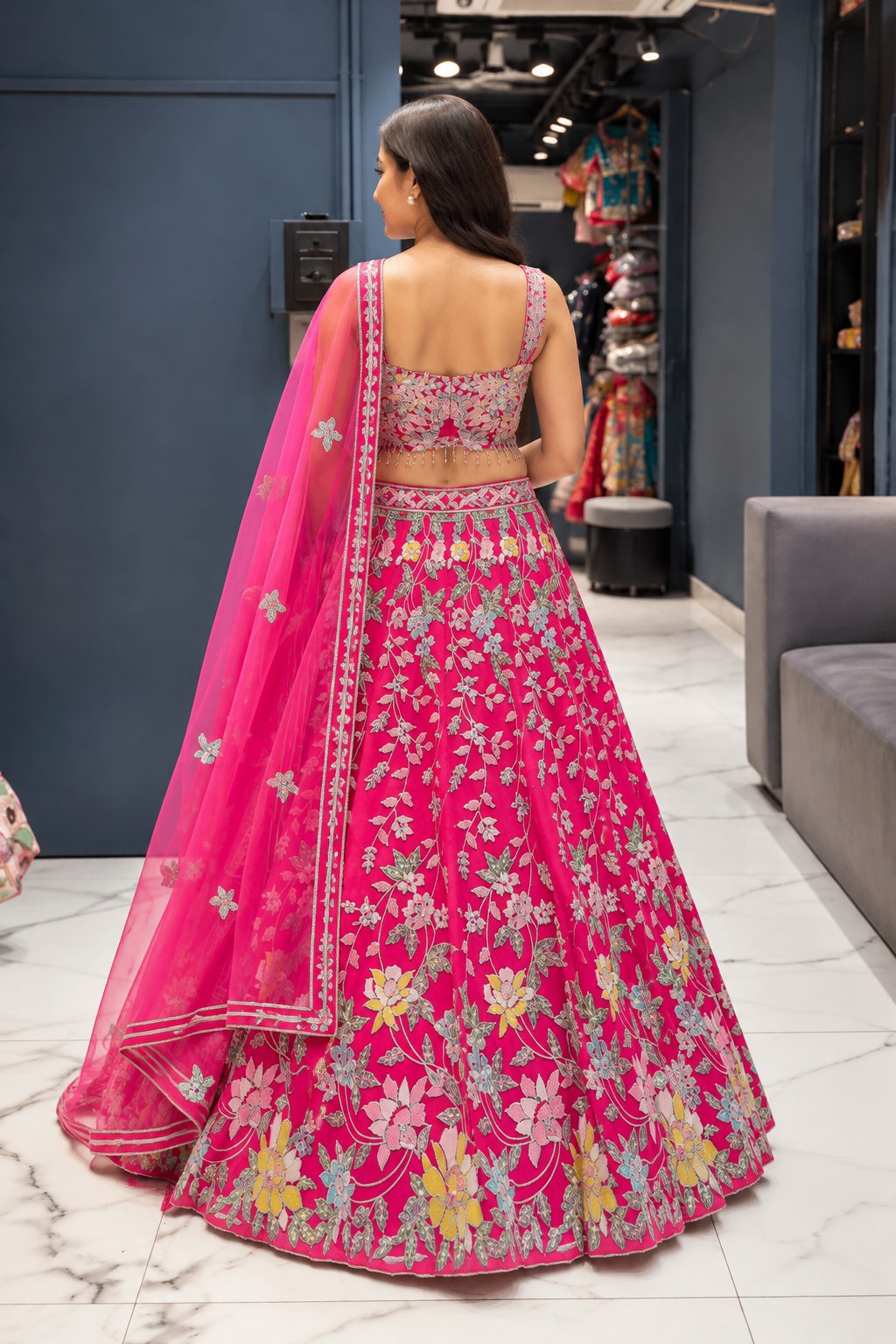 Rani Pink Floral Embroidered Lehenga Set — photo 2