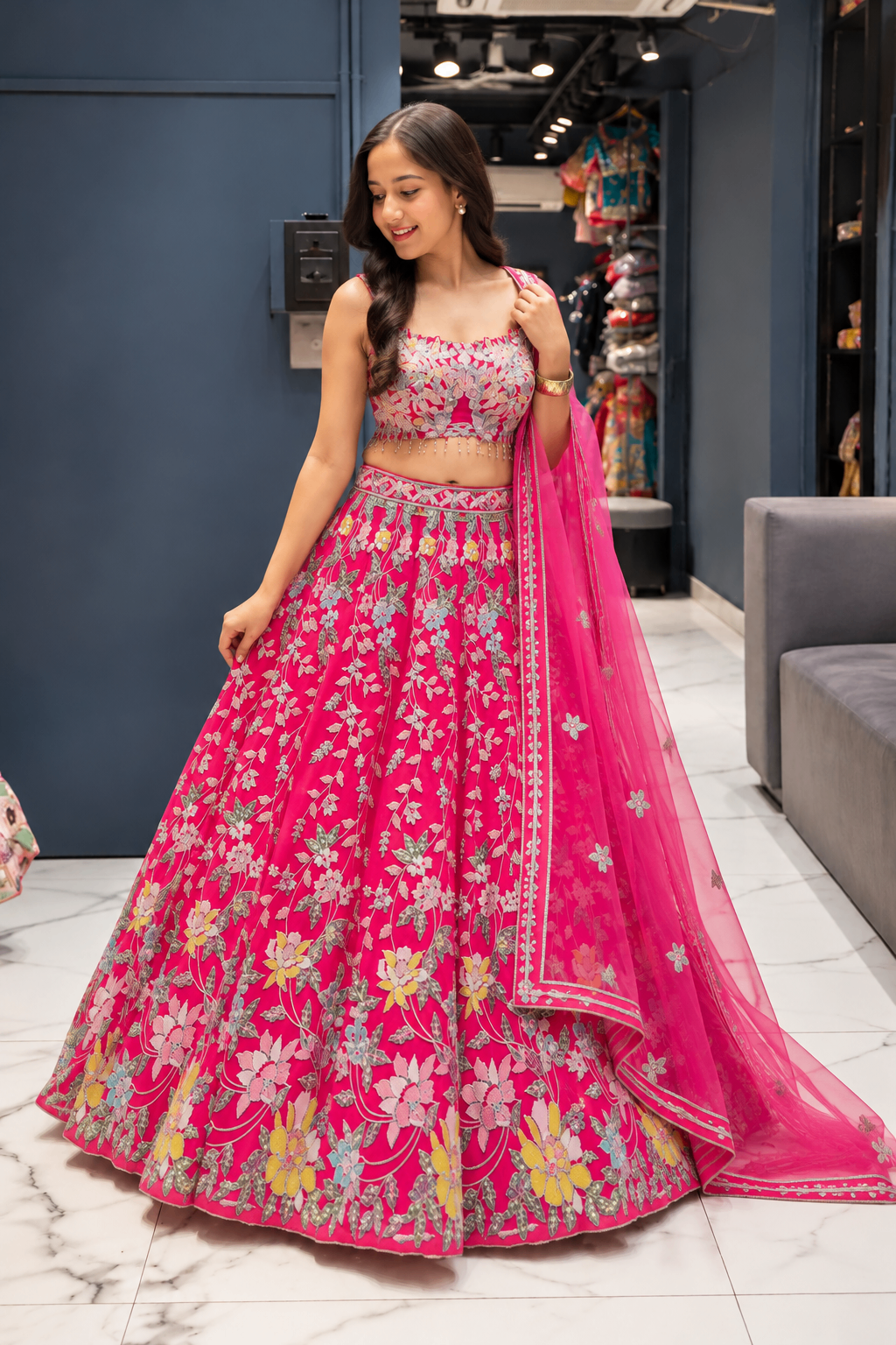Rani Pink Floral Embroidered Lehenga Set — photo 3