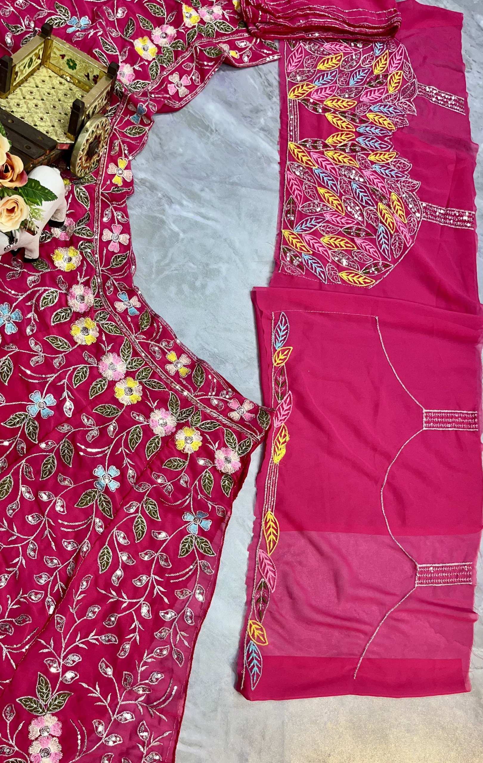 Rani Pink Floral Embroidered Lehenga Set — photo 4