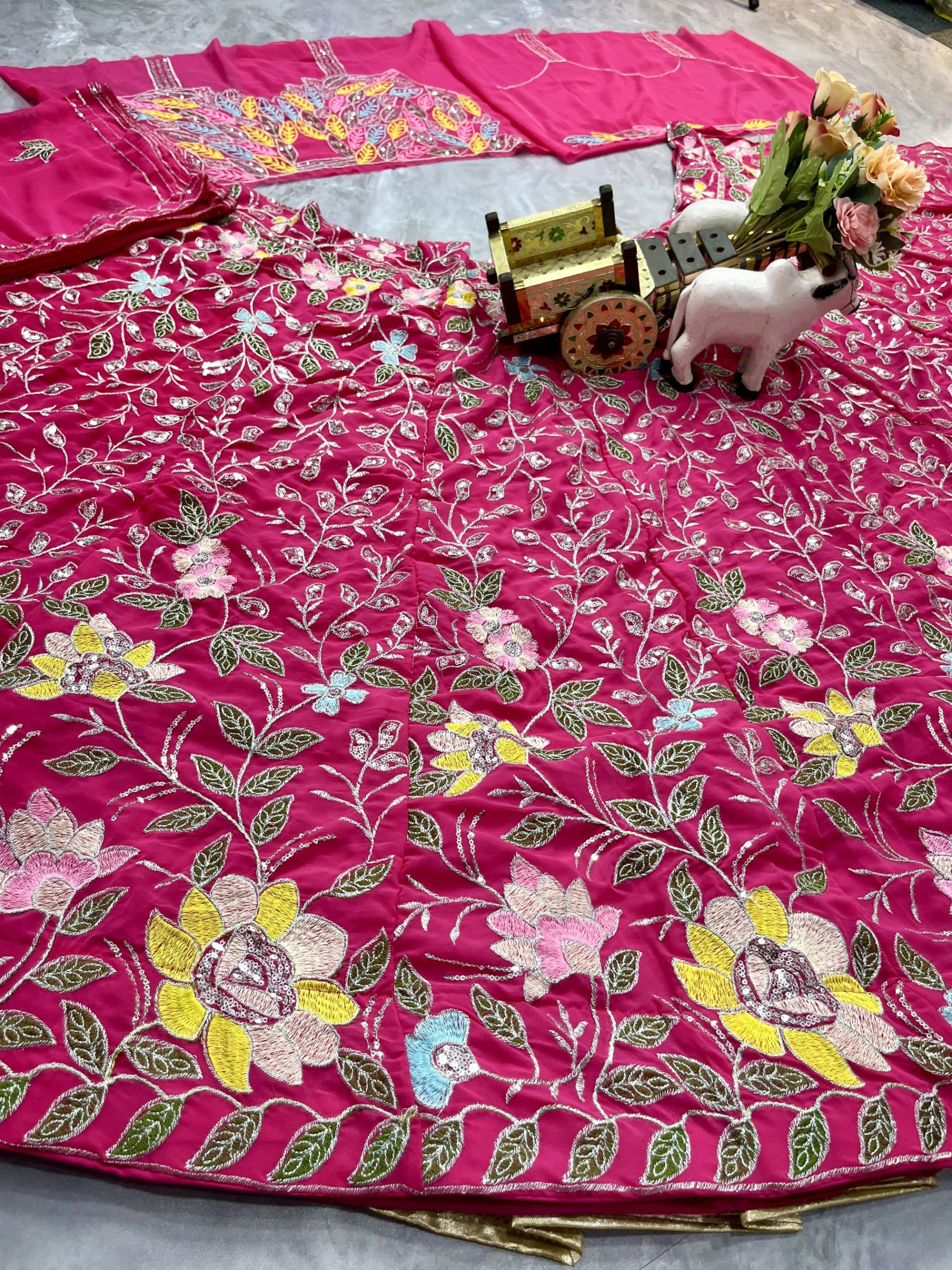 Rani Pink Floral Embroidered Lehenga Set — photo 5