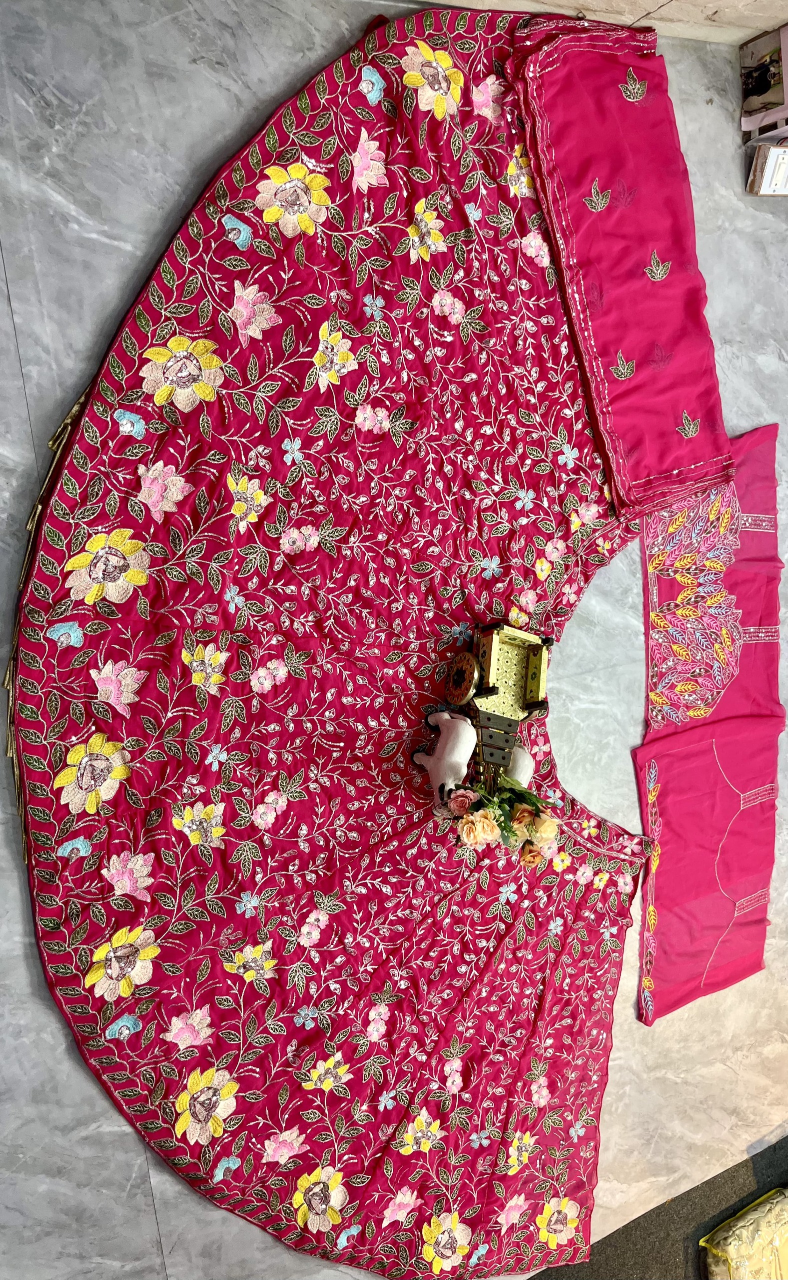 Rani Pink Floral Embroidered Lehenga Set — photo 7