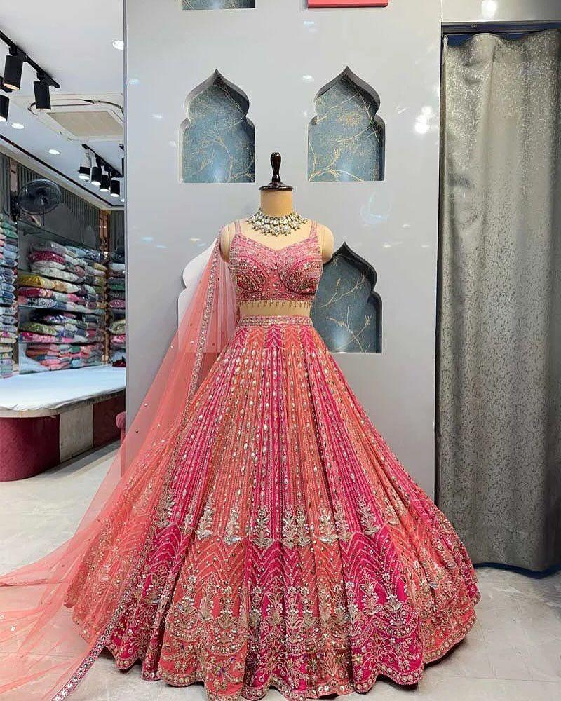 Coral Pink Mirror Work Embroidered Lehenga — photo 4