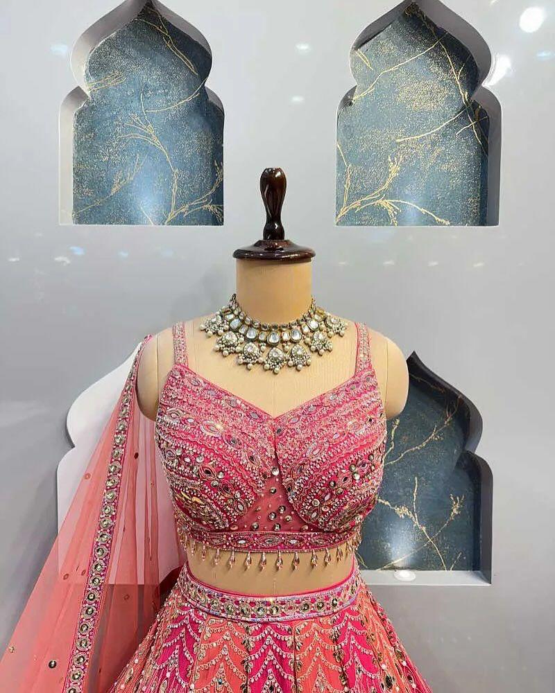 Coral Pink Mirror Work Embroidered Lehenga — photo 5
