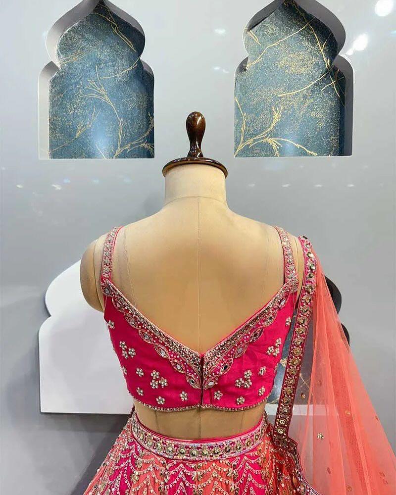 Coral Pink Mirror Work Embroidered Lehenga — photo 6
