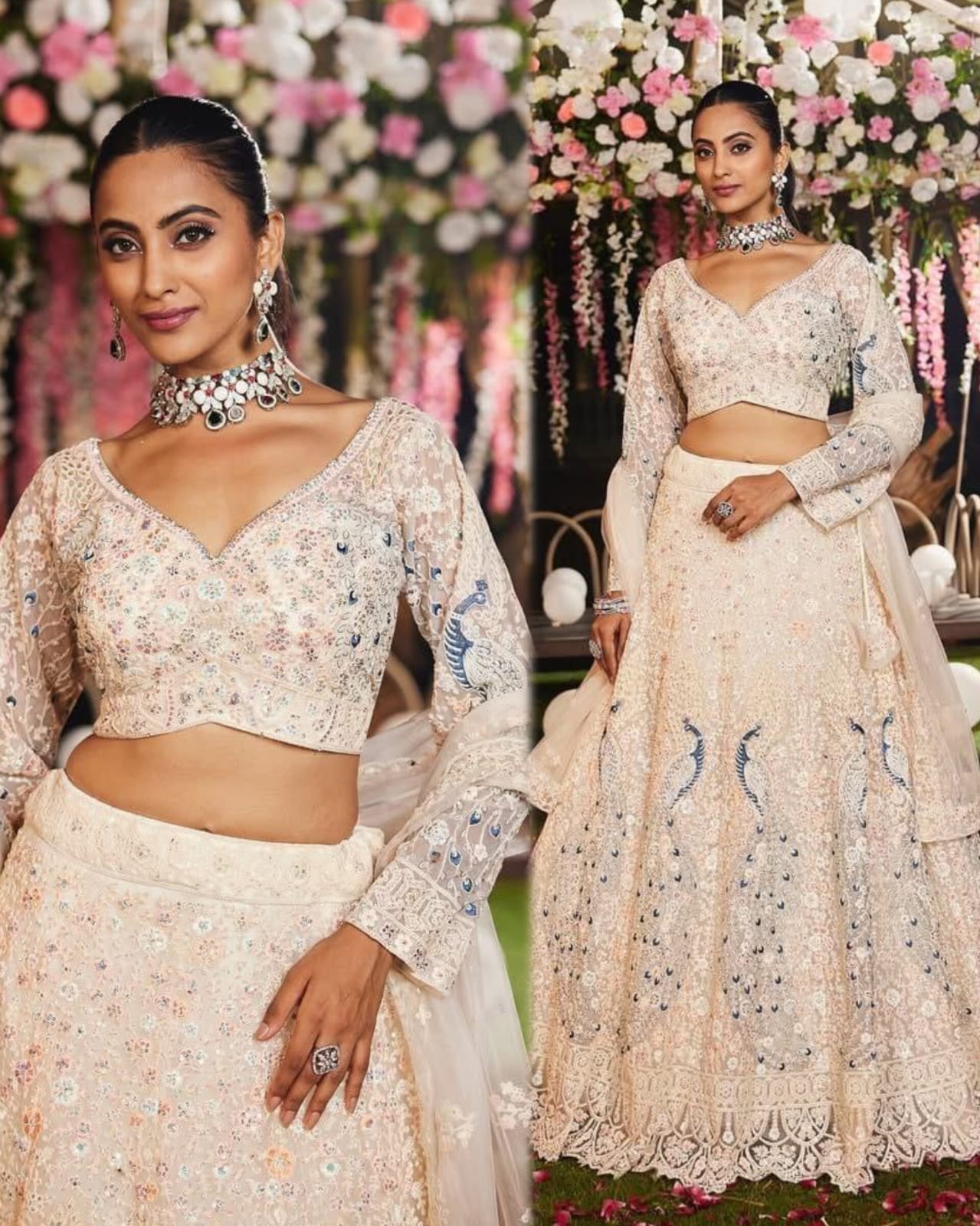 Ivory Butterfly Net Embroidered Lehenga — photo 2