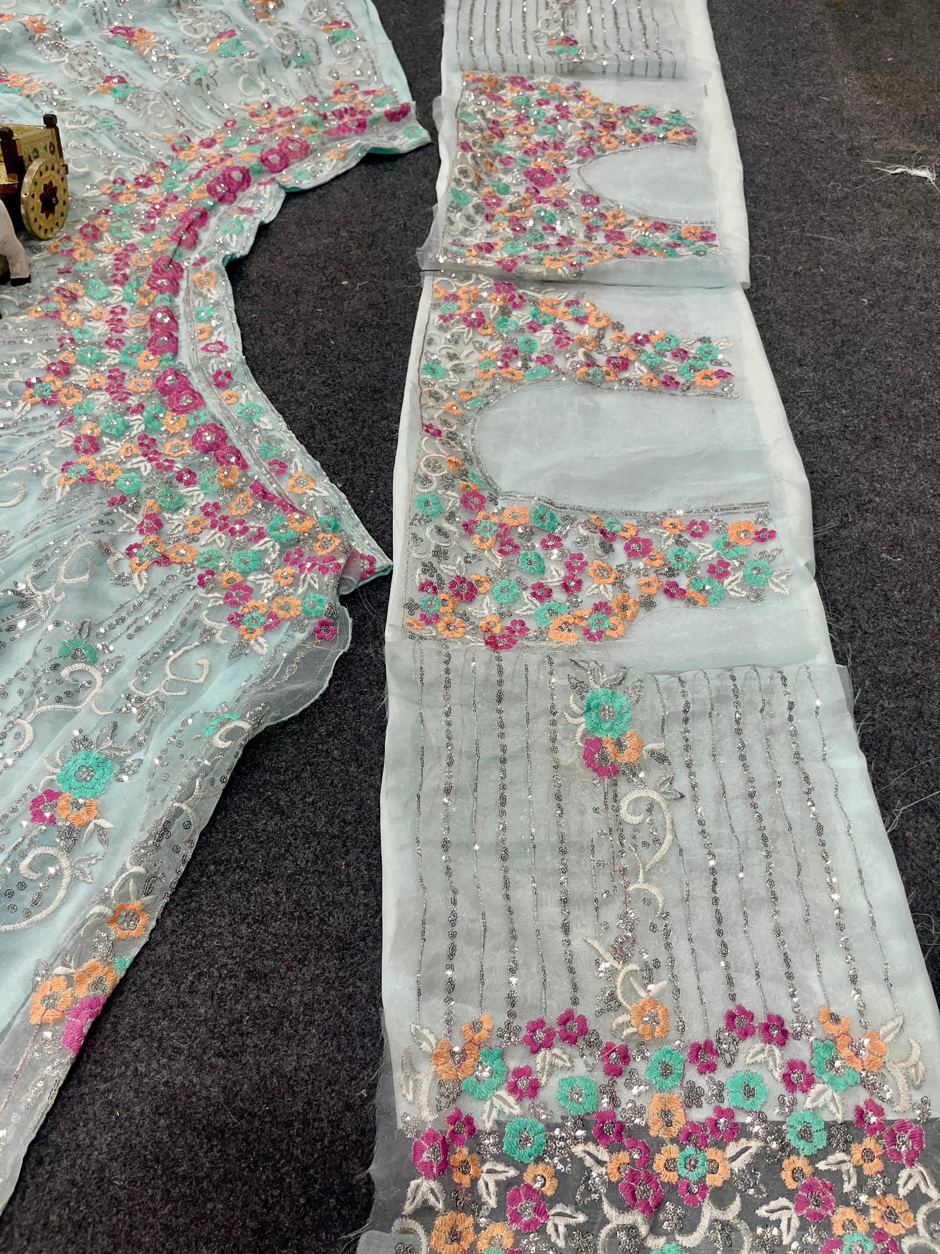 Sky Blue Floral Organza Silk Lehenga — photo 7