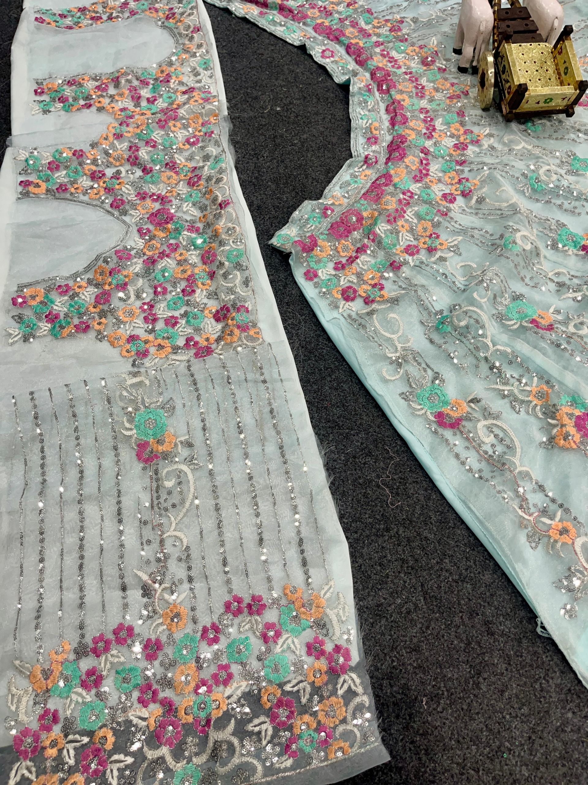 Sky Blue Floral Organza Silk Lehenga — photo 8