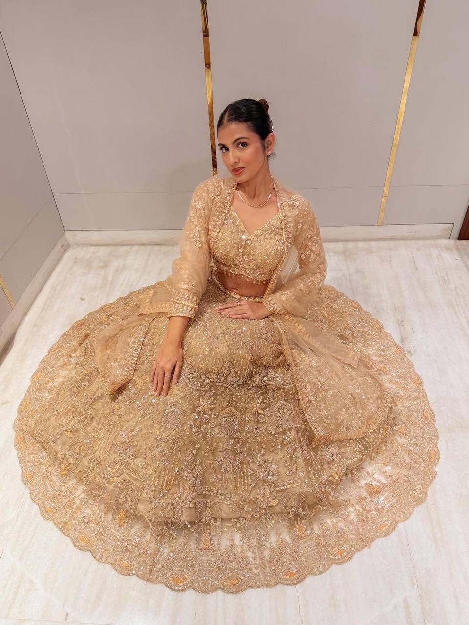 Champagne Gold Sequin Embroidered Lehenga — photo 3