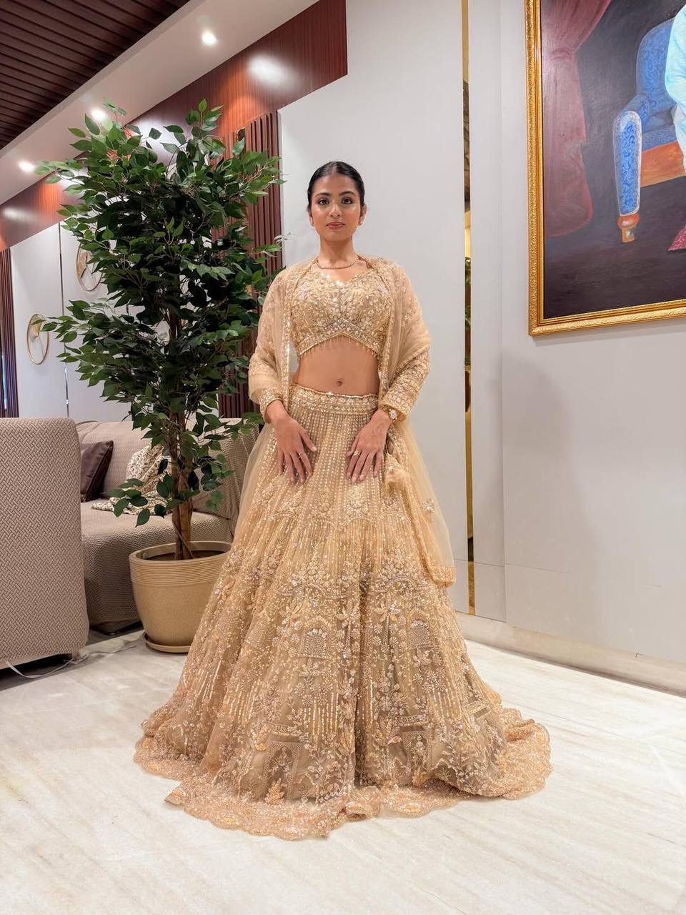 Champagne Gold Sequin Embroidered Lehenga
