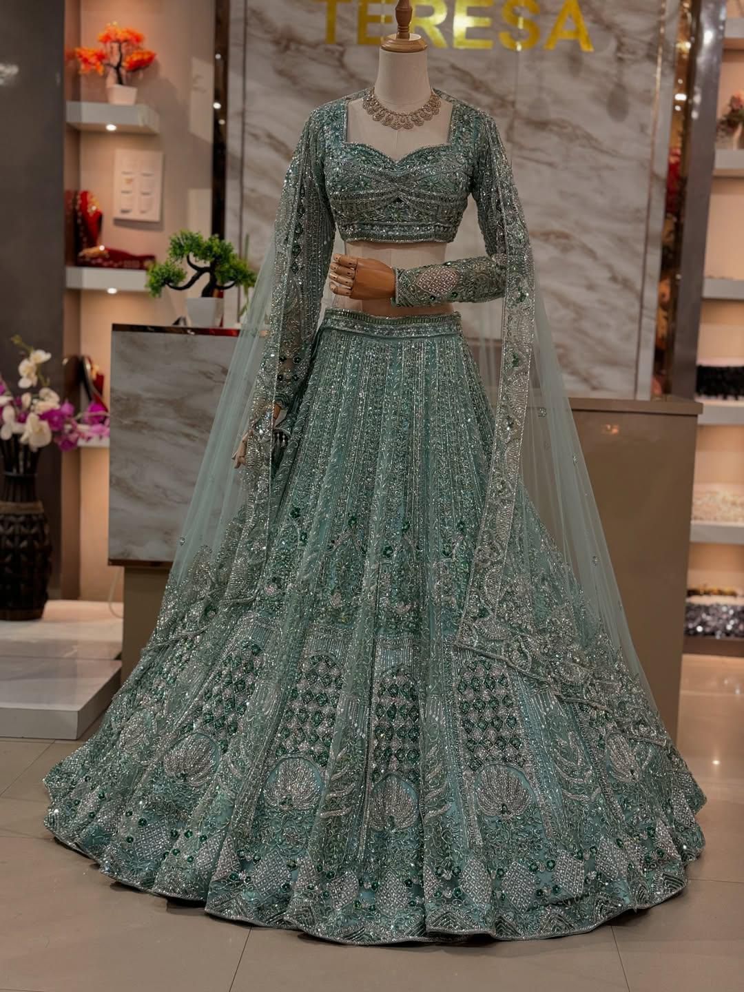 Sage Green Embroidered Sequin Lehenga Set — photo 3