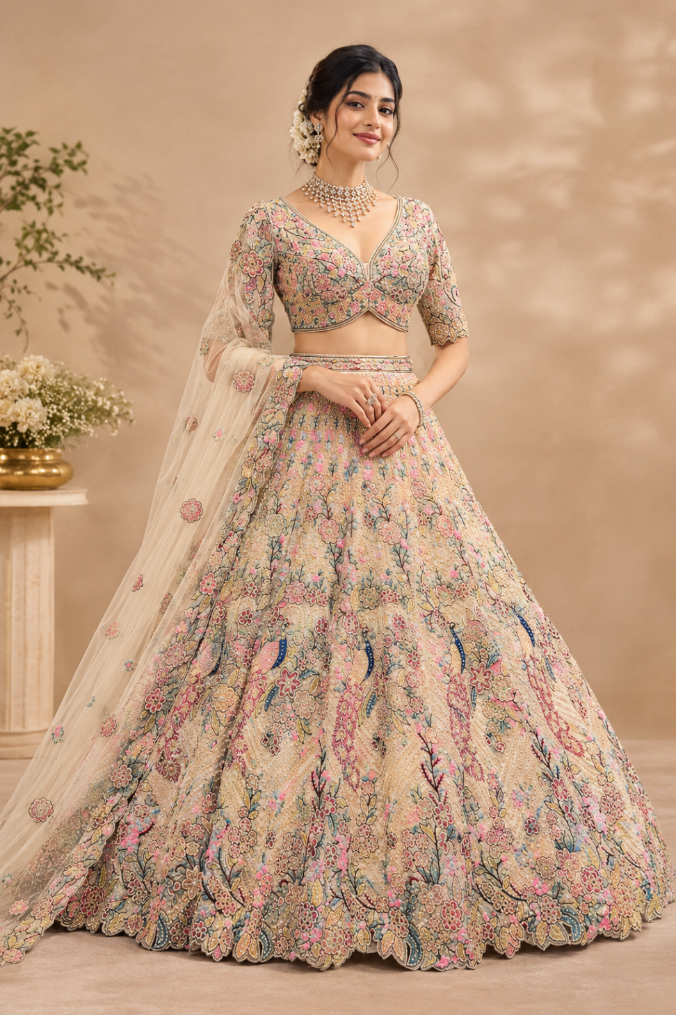 Pastel Multicolor Embroidered Lehenga Set