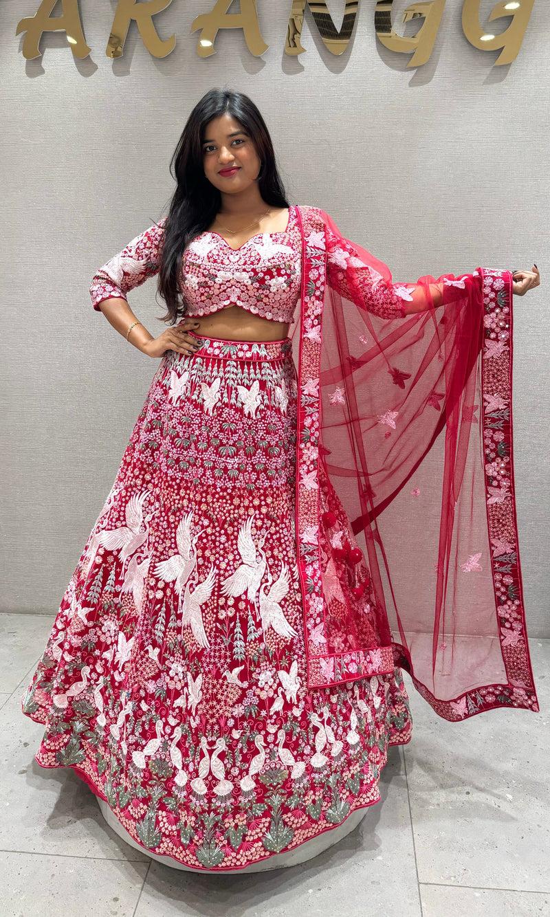Red Bird Embroidered Lehenga Set — photo 2