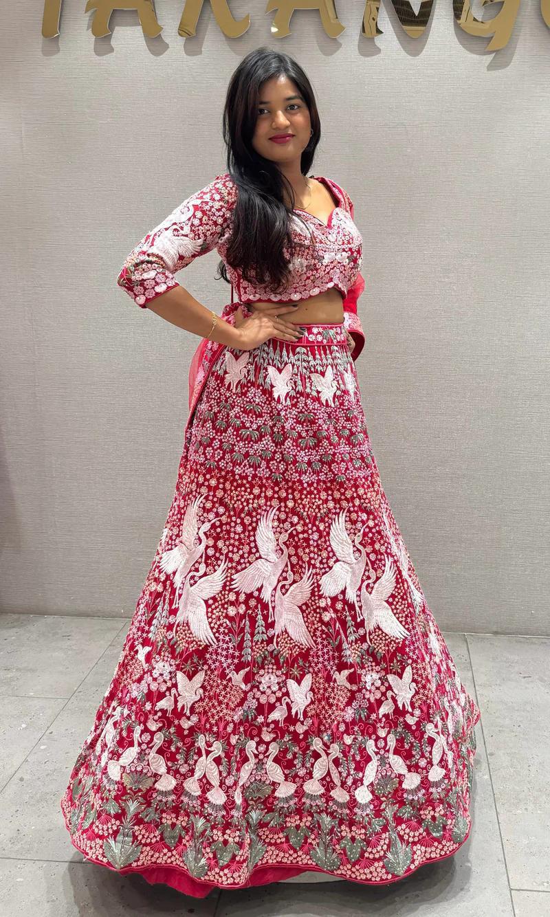 Red Bird Embroidered Lehenga Set — photo 3