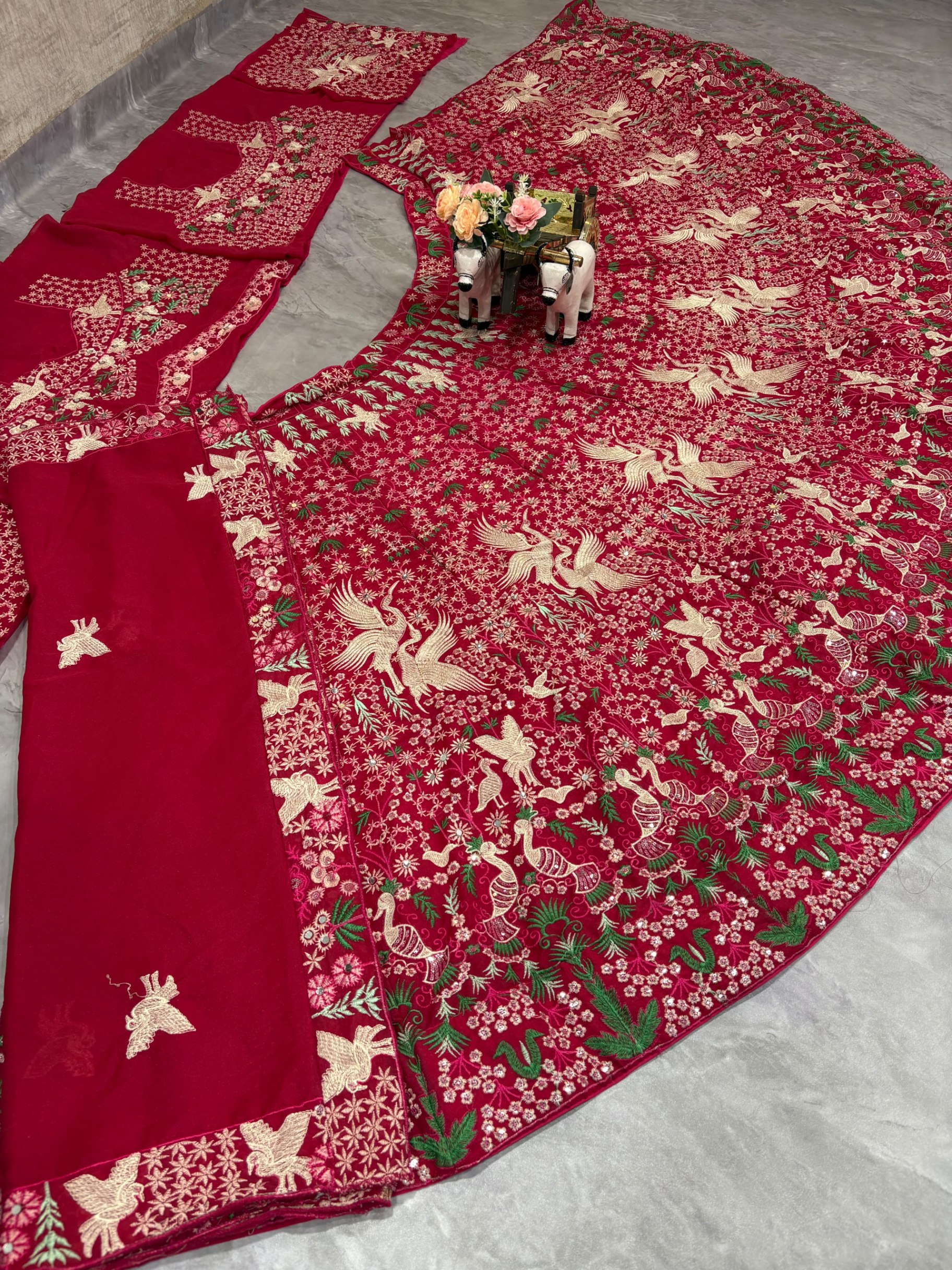 Red Bird Embroidered Lehenga Set — photo 9